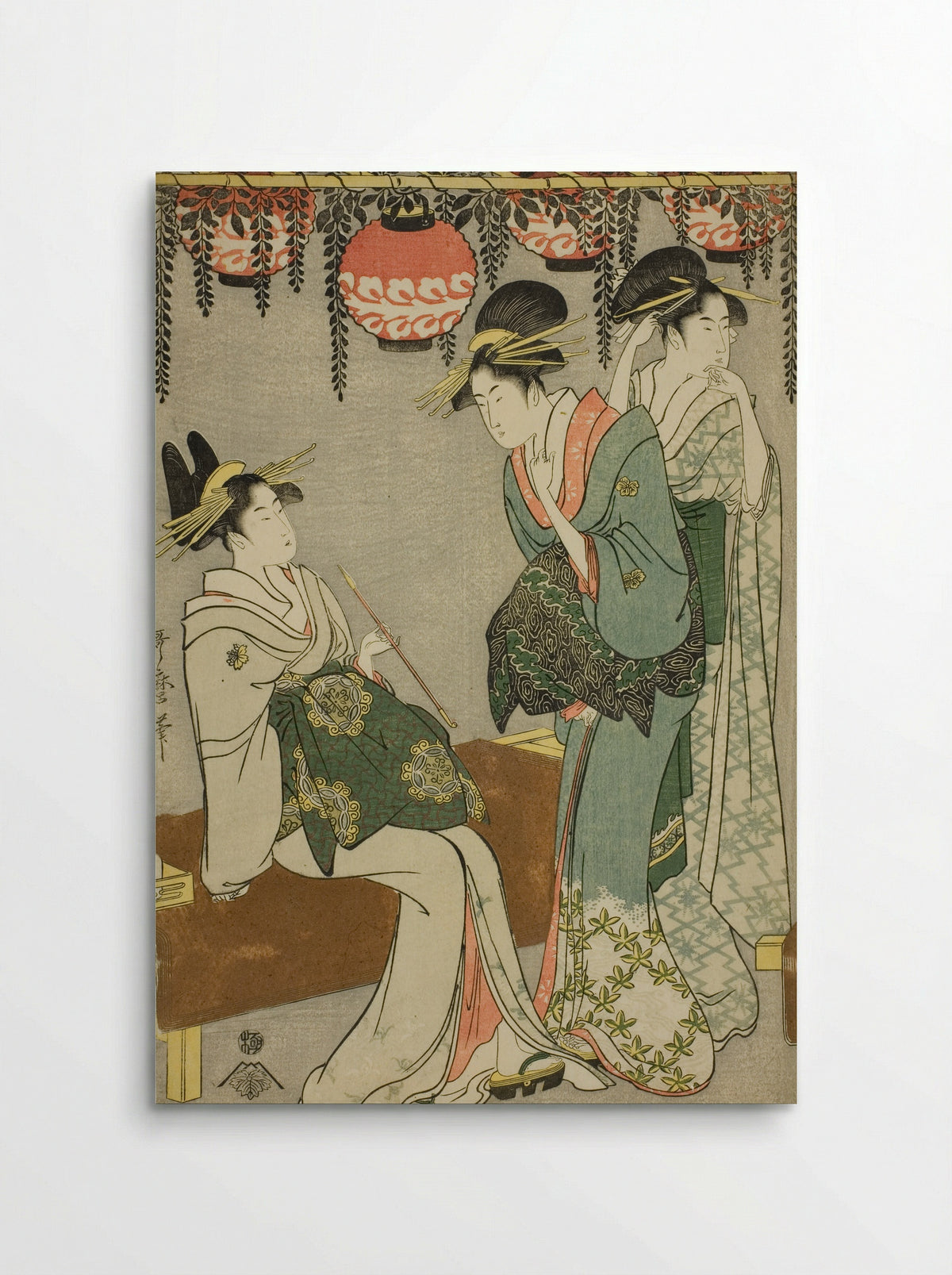 Courtesans beneath Wisteria Arbor - Kitagawa Utamaro - Poster