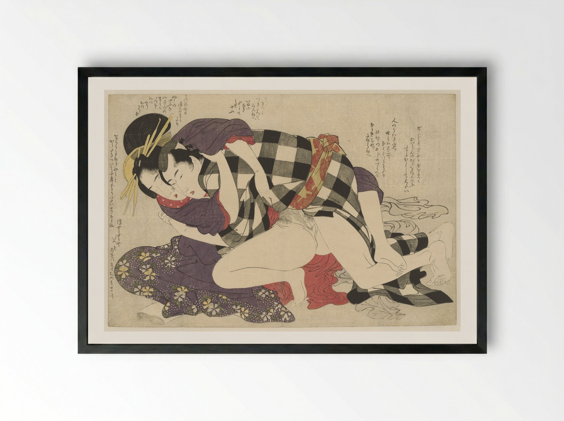 Courtisane met een klant - Kitagawa Utamaro - Framed Print Black