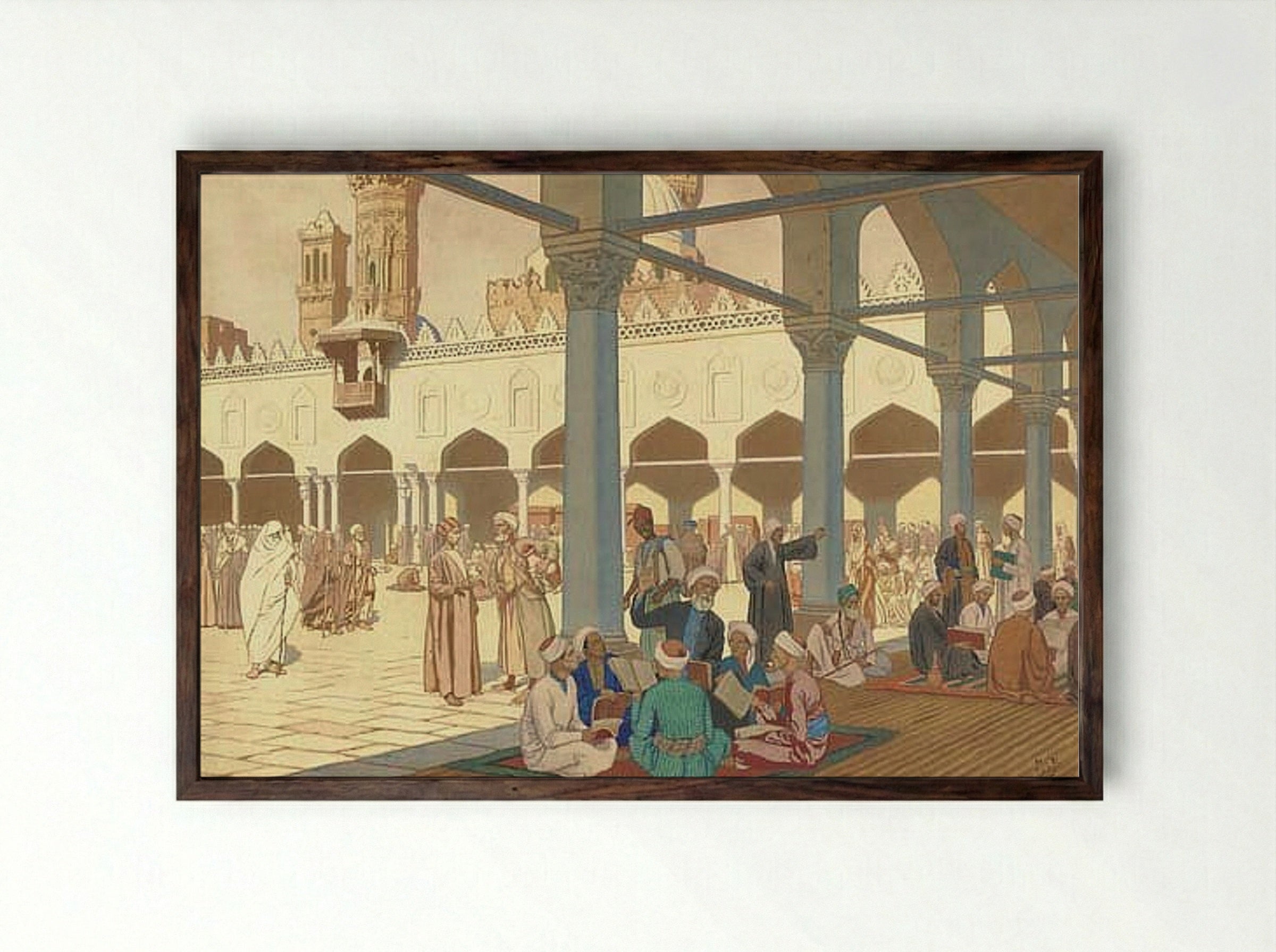 Courtyard of Al-Azhar Mosque and University Complex in Cairo - Ivan Bilibin - Framed Print Dark Wood