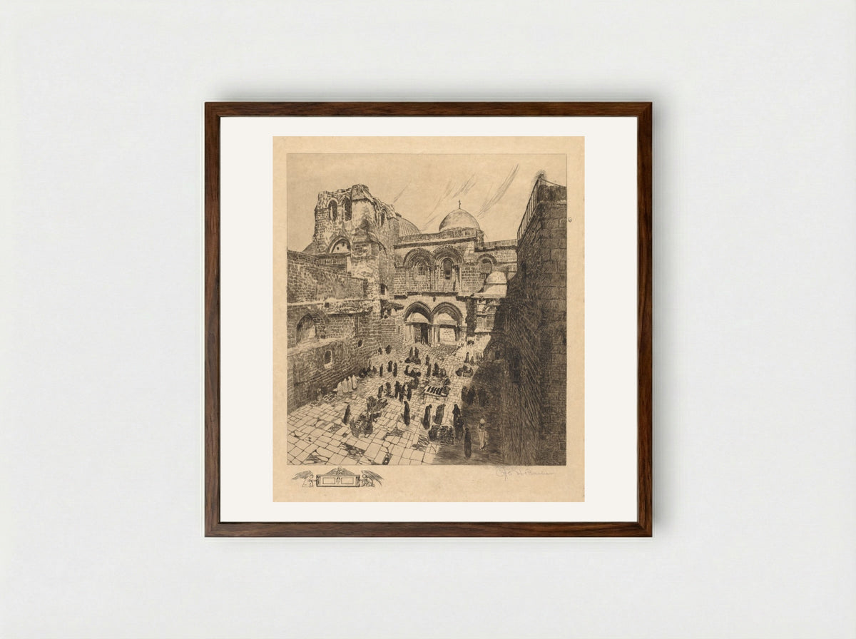 Courtyard of the Church of the Holy Sepulchre - Otto H. Bacher - Framed Print Dark Wood