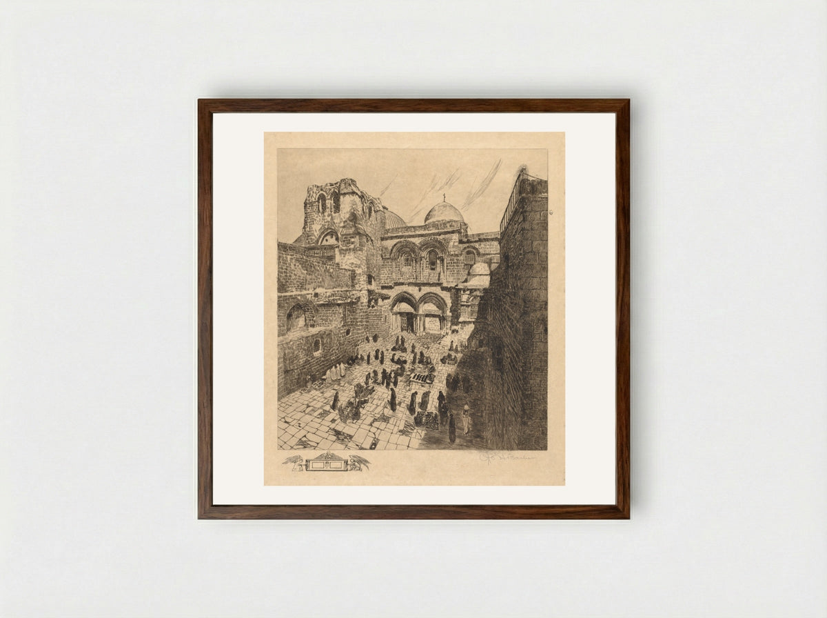 Courtyard of the Church of the Holy Sepulchre - Otto H. Bacher - Framed Print Dark Wood