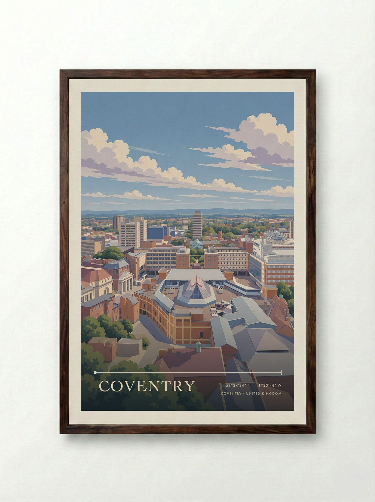 Coventry | Travel Poster - Framed Print Dark Wood