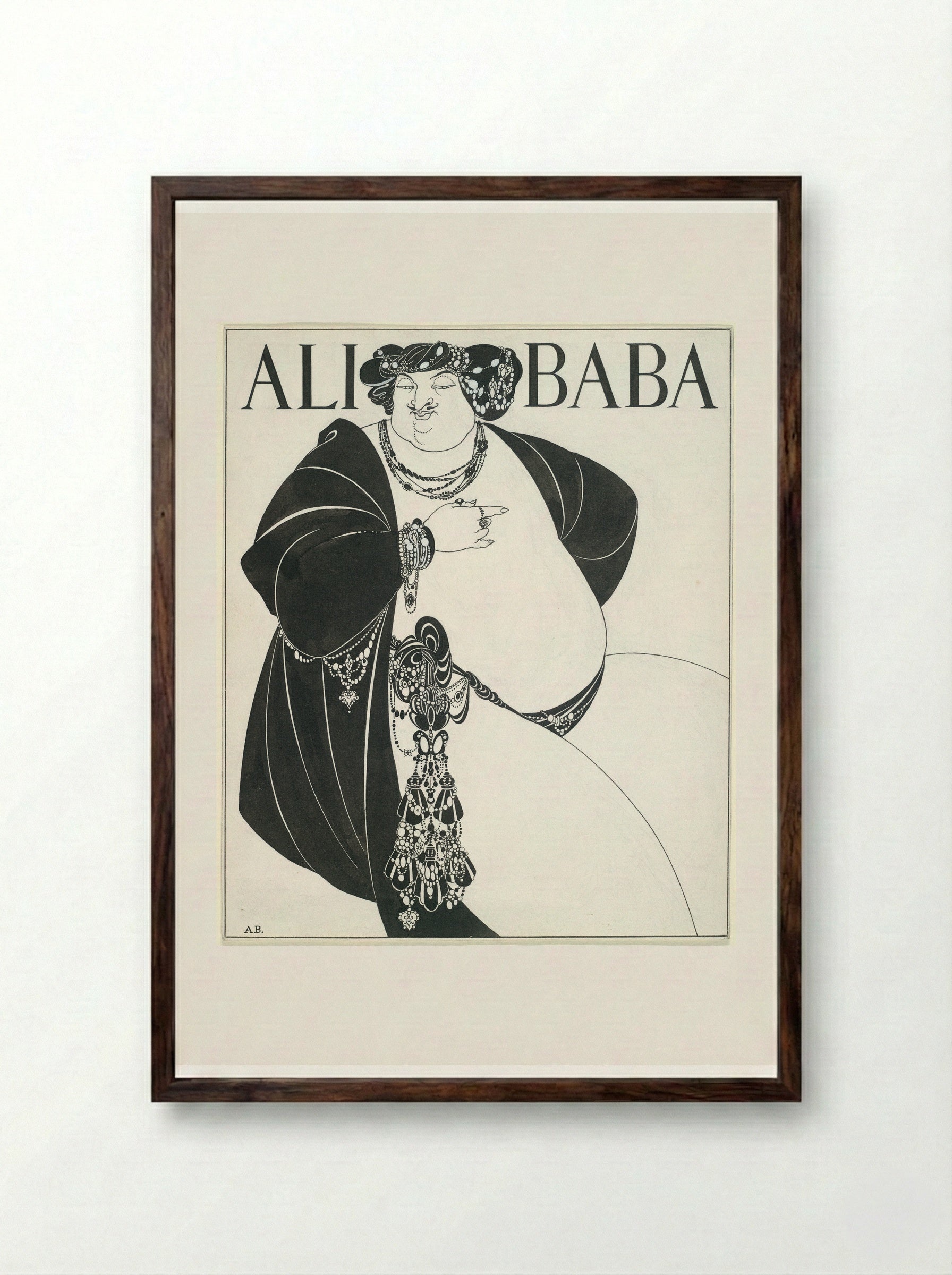 Cover Design for Ali Baba - Aubrey Vincent Beardsley - Framed Print Dark Wood