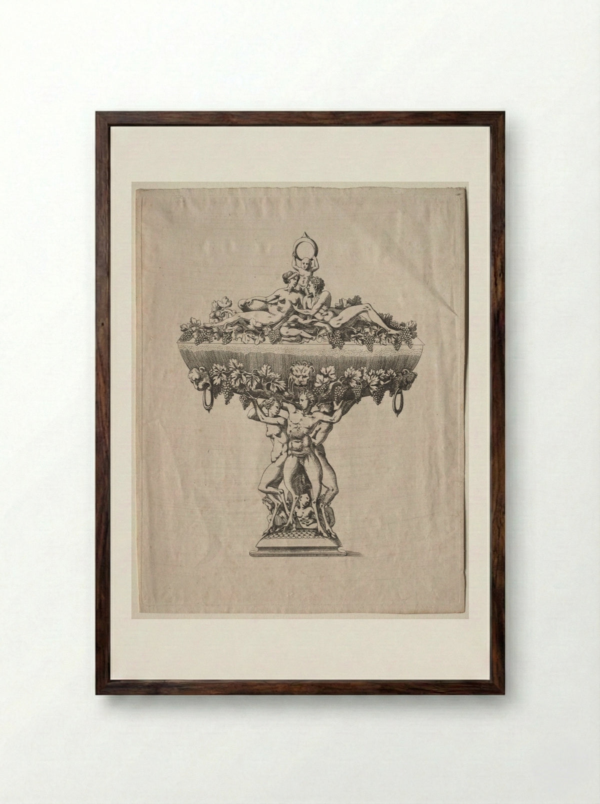 Covered Cup with Grape Festoon - Antonio Fantuzzi - Framed Print Dark Wood