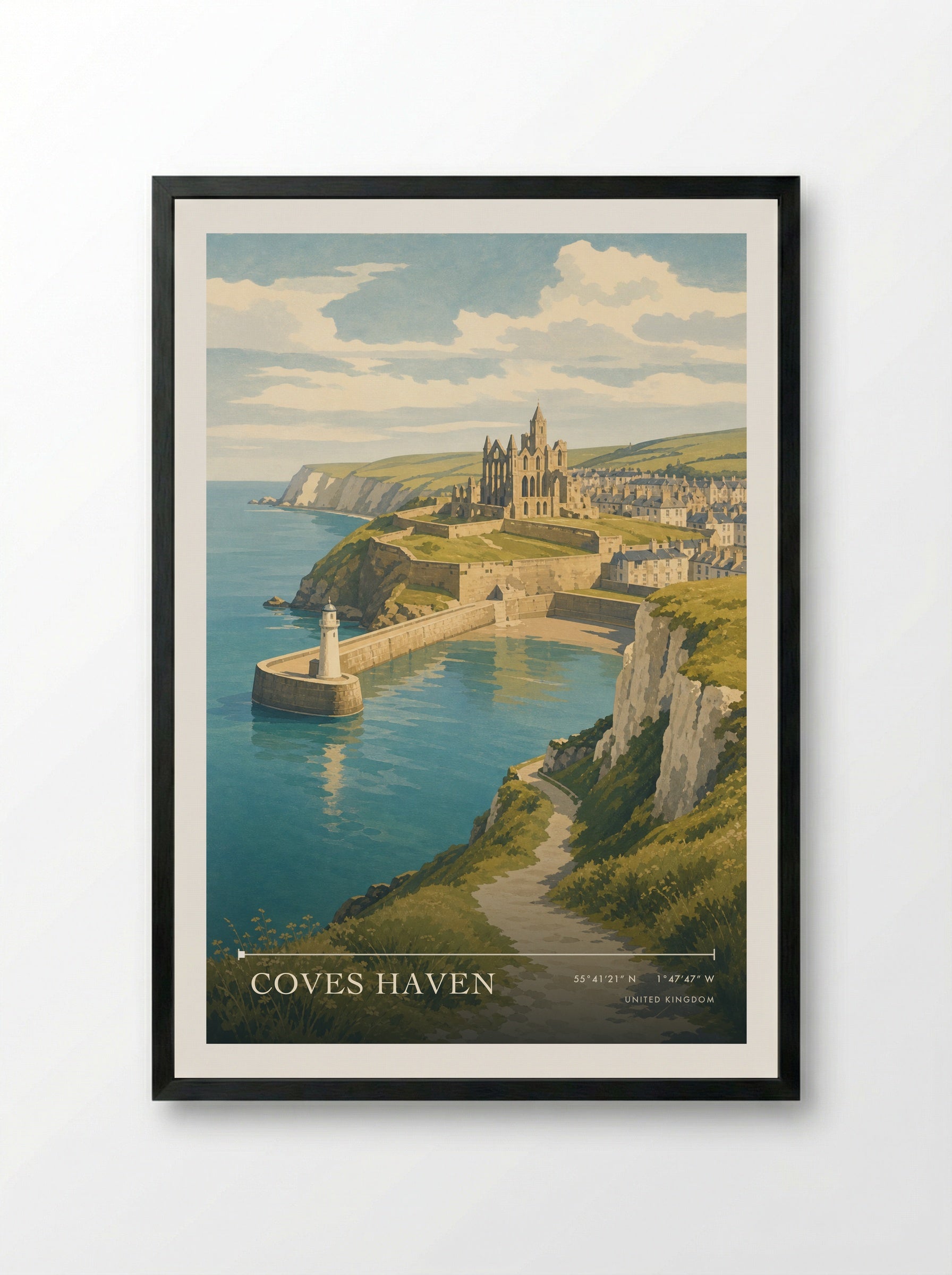 Coves Haven United Kingdom Travel Poster - Framed Print Black