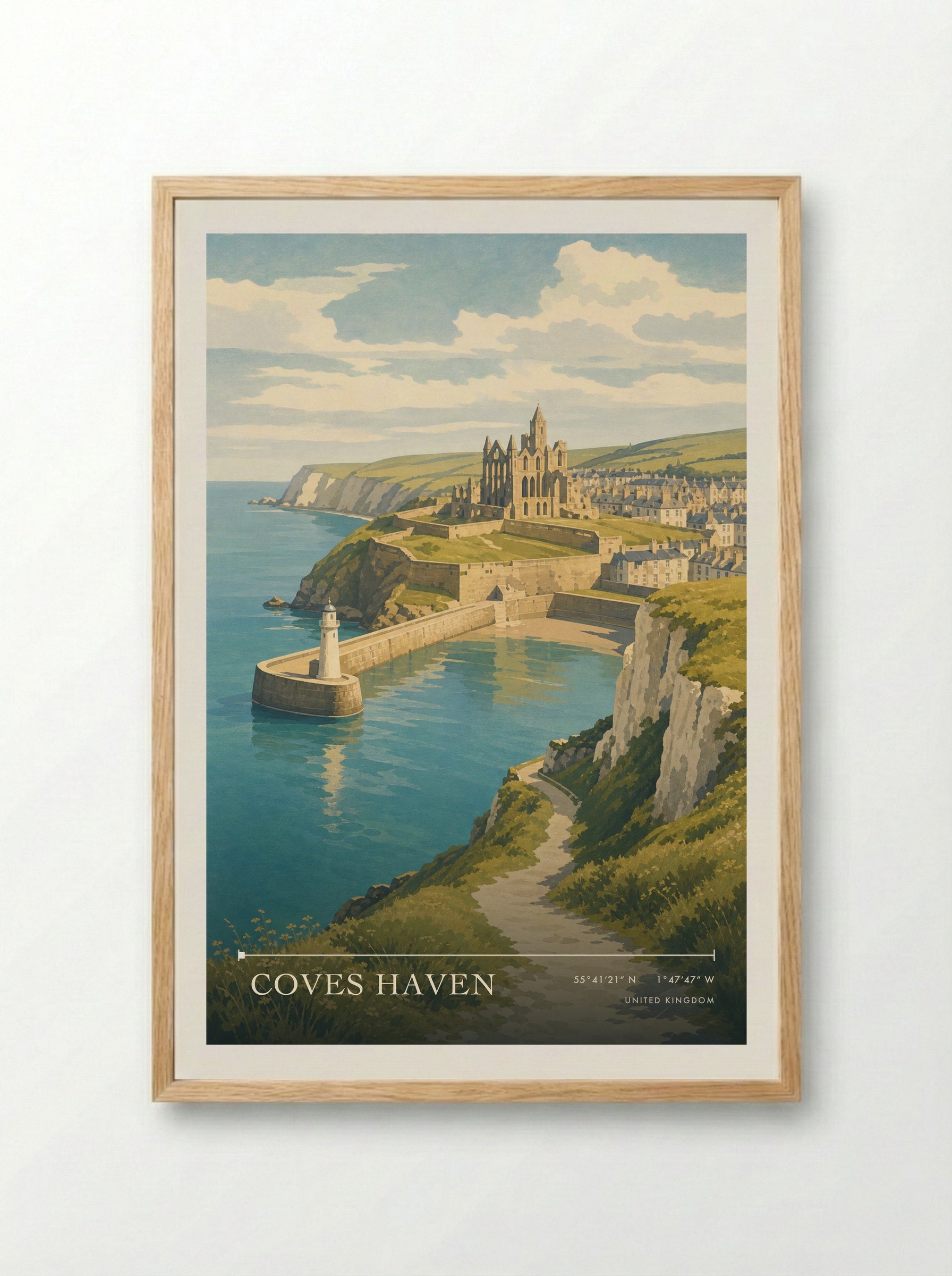 Coves Haven United Kingdom Travel Poster - Framed Print Wood