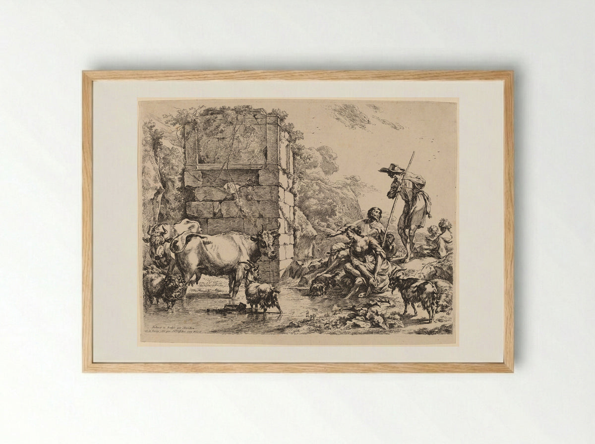 Cow Drinking - Nicolaes Berchem - Framed Print Wood