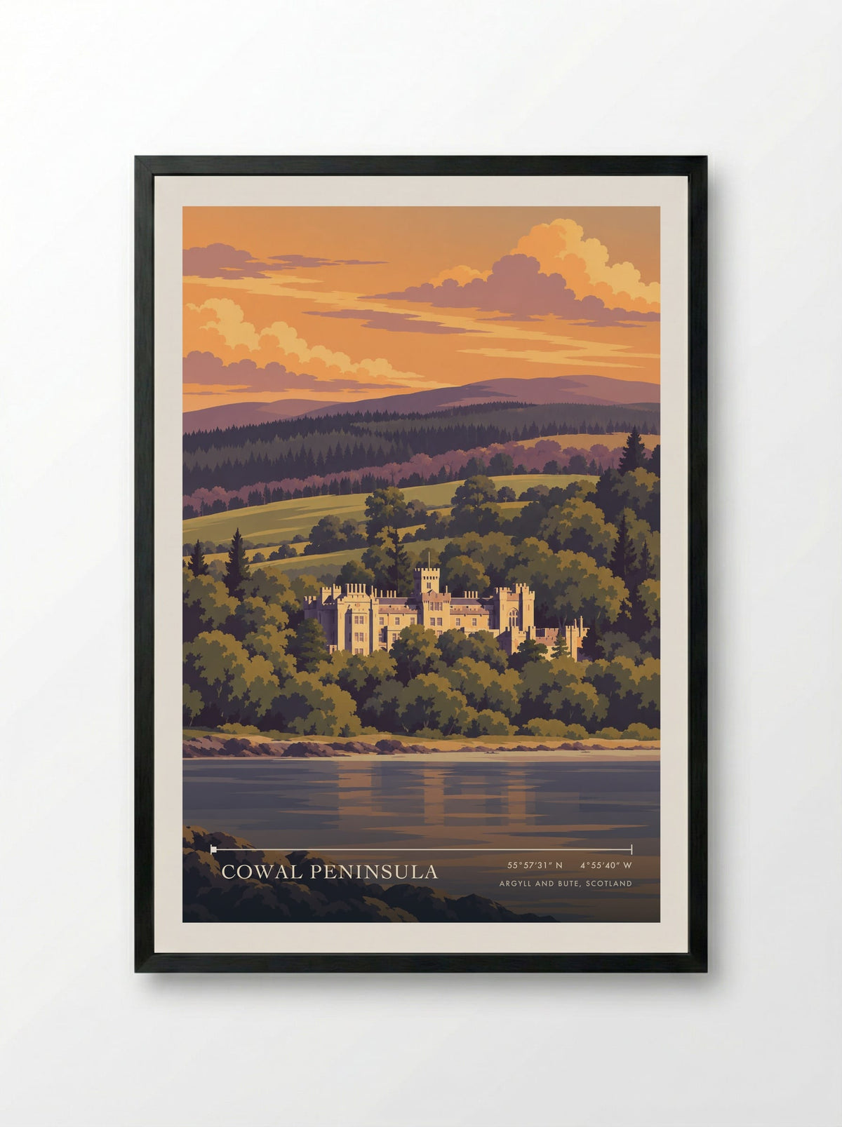 Cowal Peninsula, Argyll and Bute, Scotland | Travel Poster - Framed Print Black