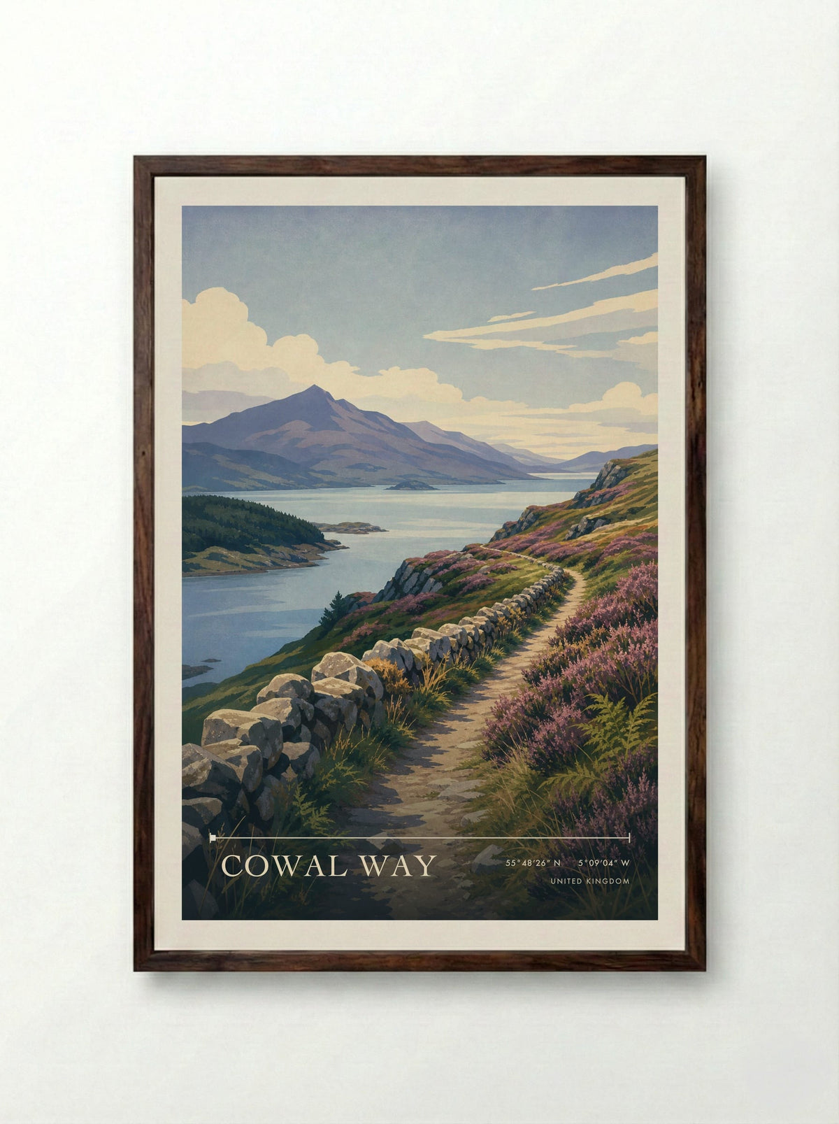 Cowal Way United Kingdom Travel Poster - Framed Print Dark Wood