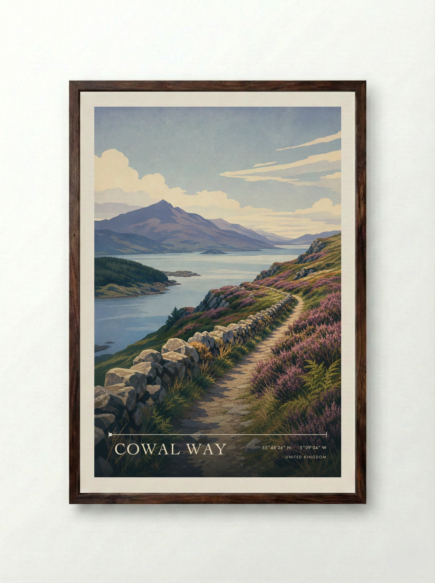 Cowal Way United Kingdom Travel Poster - Framed Print Dark Wood