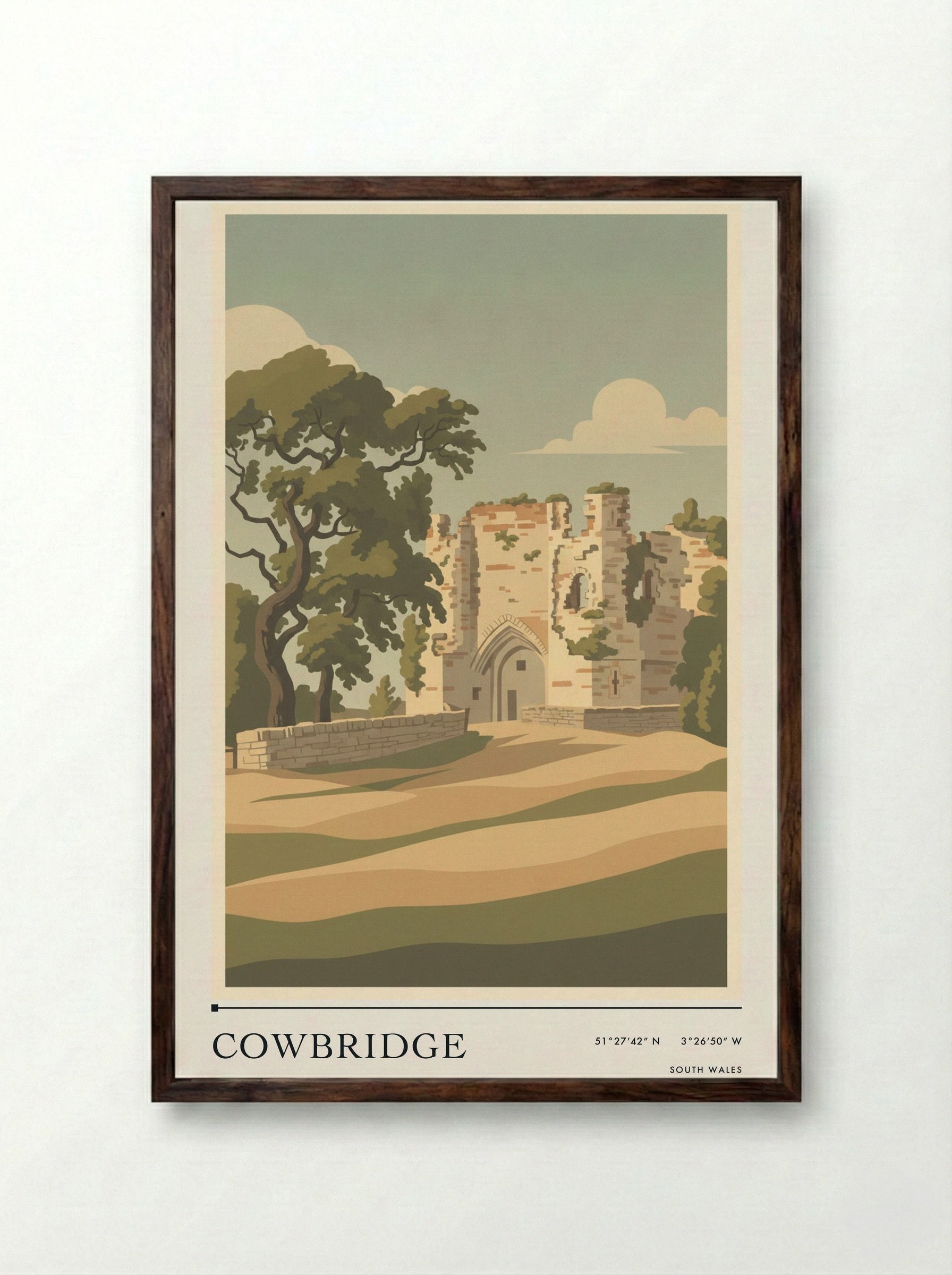Cowbridge South Wales Wales Travel Poster - Framed Print Dark Wood