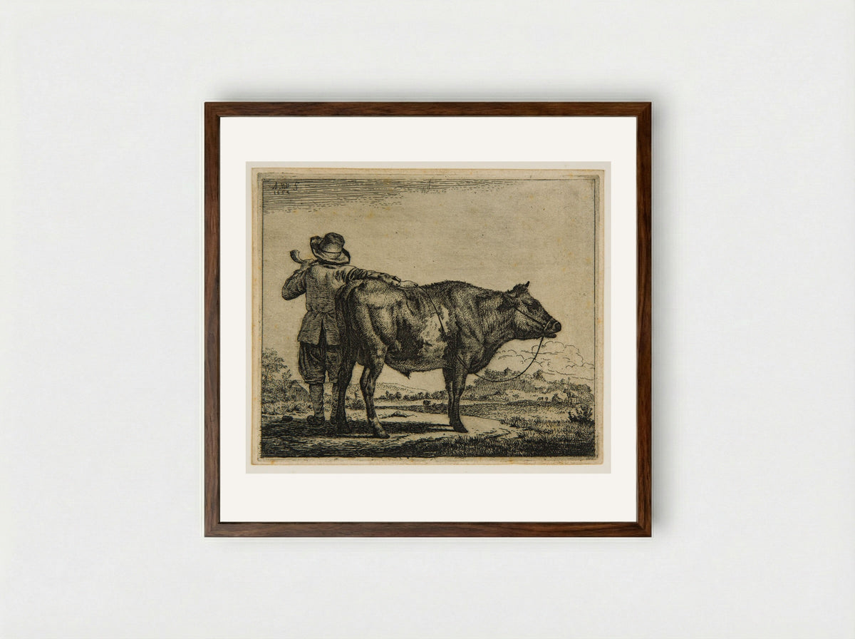 Cowherd and Bull - Adriaen van de Velde - Framed Print Dark Wood