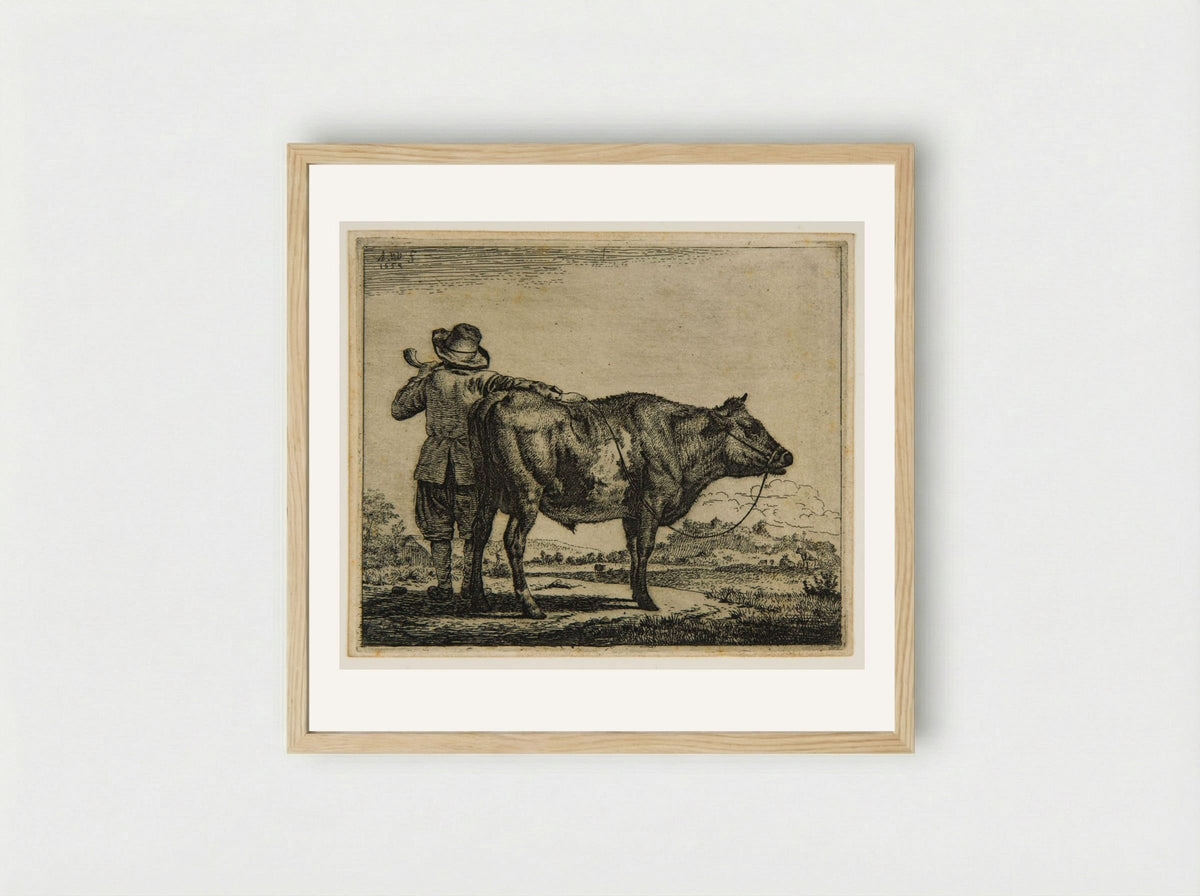 Cowherd and Bull - Adriaen van de Velde - Framed Print Wood