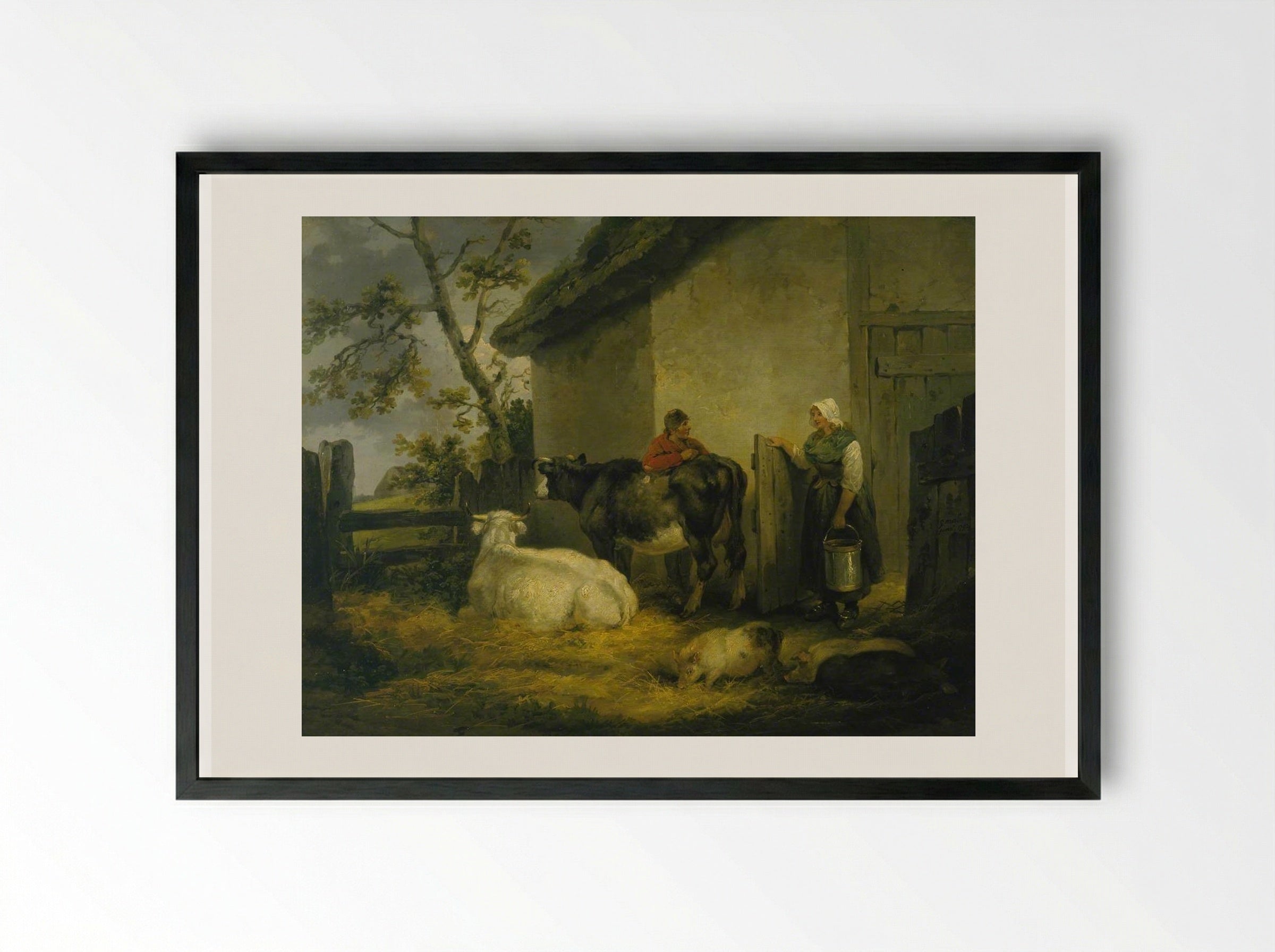 Cowherd and Milkmaid - George Morland - Framed Print Black
