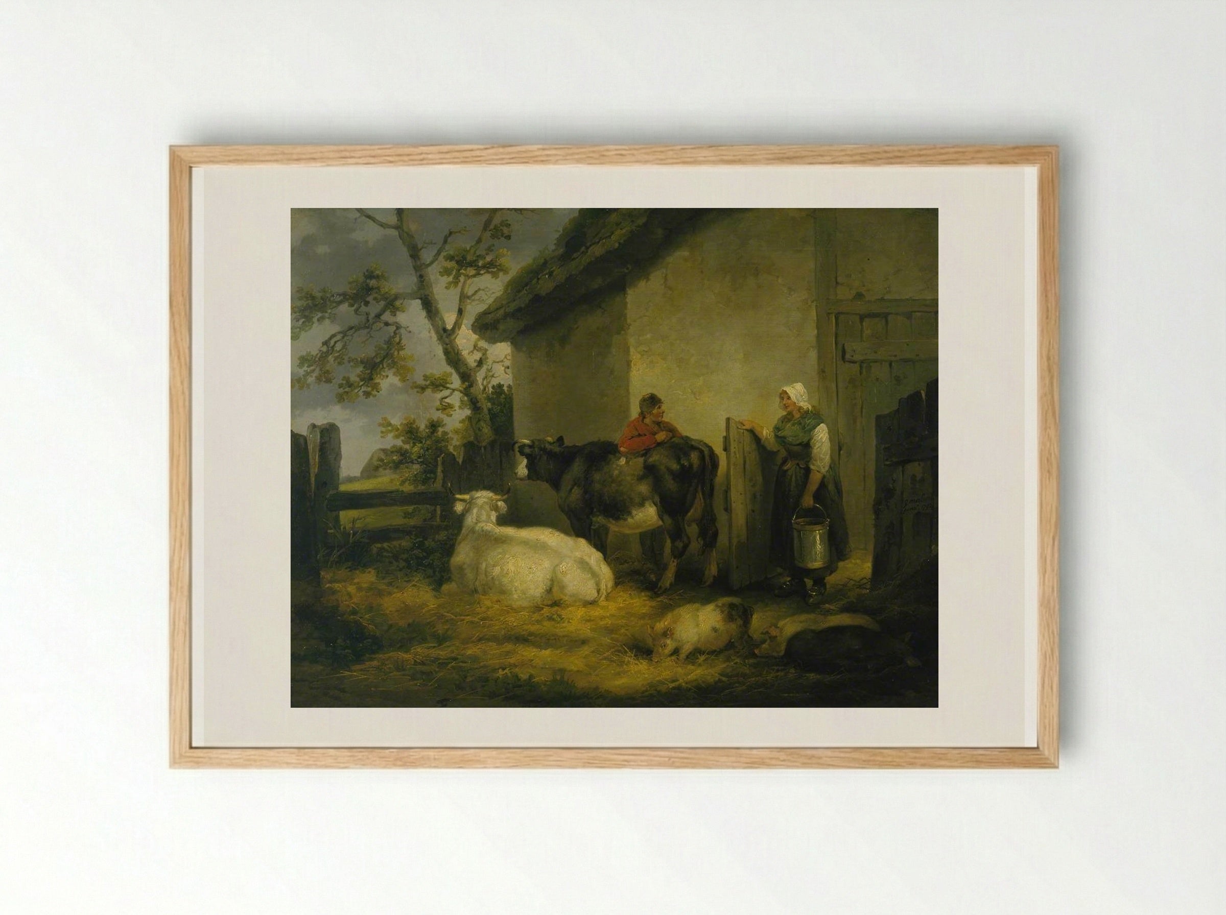 Cowherd and Milkmaid - George Morland - Framed Print Wood