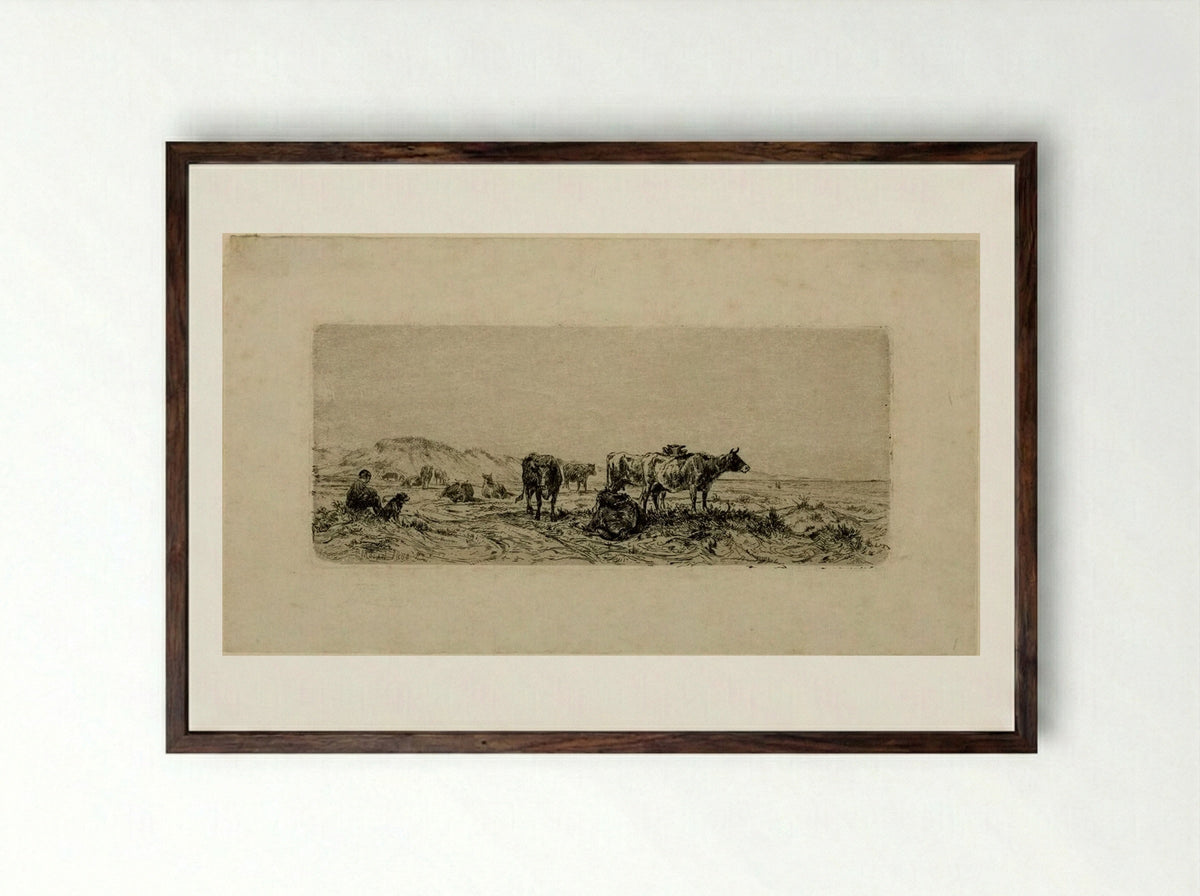 Cowherd - Peter Moran - Framed Print Dark Wood