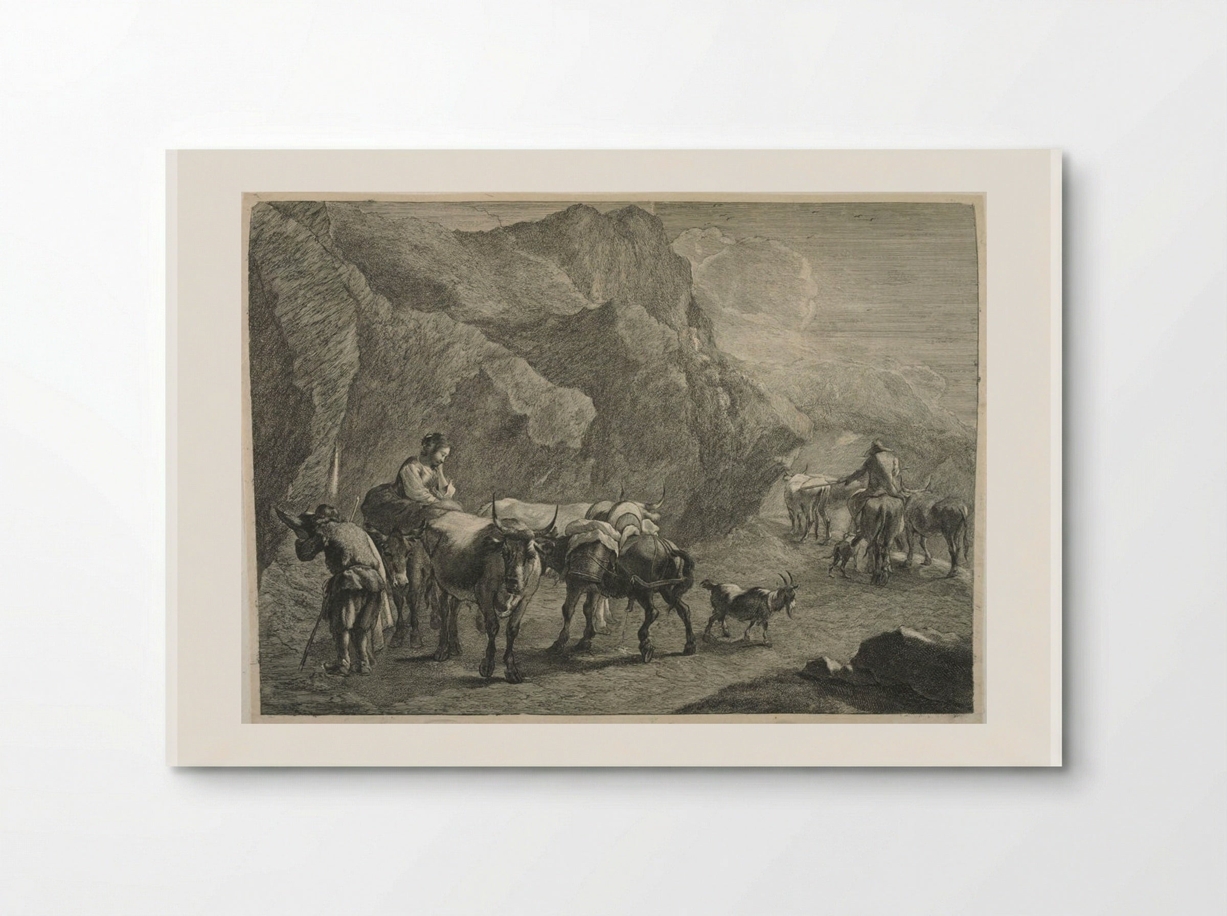 Cowherds and Cattle, Donkeys and a Goat, in a rocky landscape - Cornelis Visscher - Poster