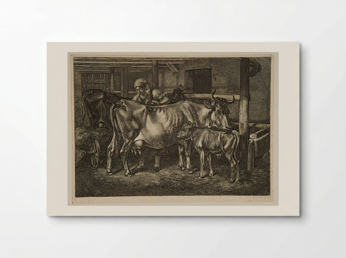 Cows and Calf in a Stable - Johann Adam Klein - Poster