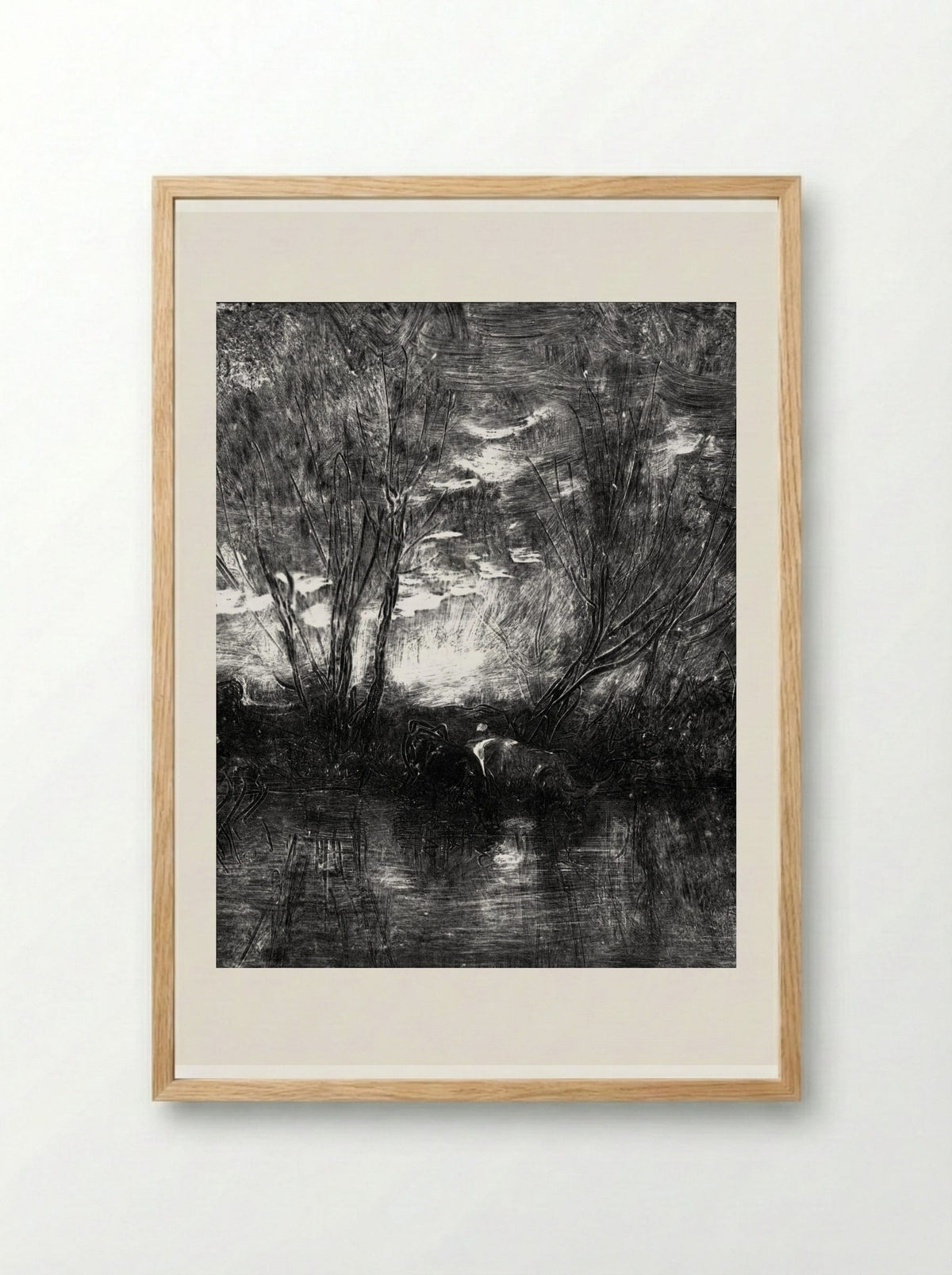 Cows at the Watering-Place - Charles-François Daubigny - Framed Print Wood