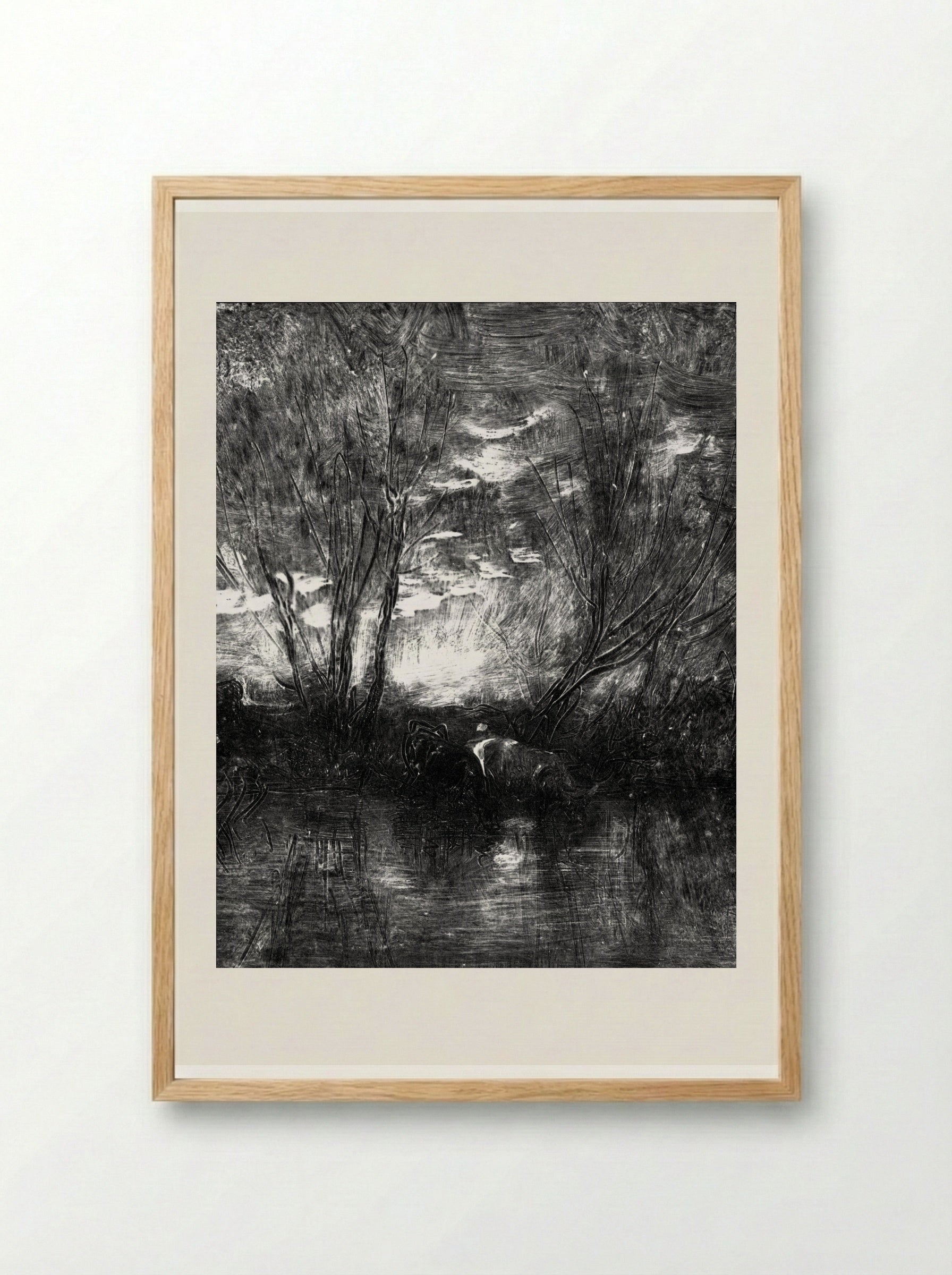Cows at the Watering-Place - Charles-François Daubigny - Framed Print Wood