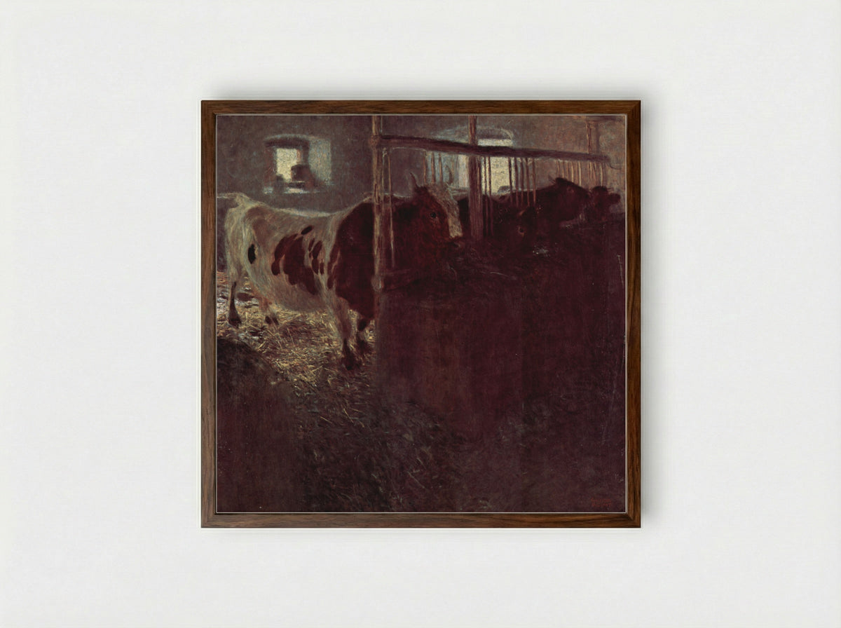 Cows in the Barn - Gustav Klimt - Framed Print Dark Wood