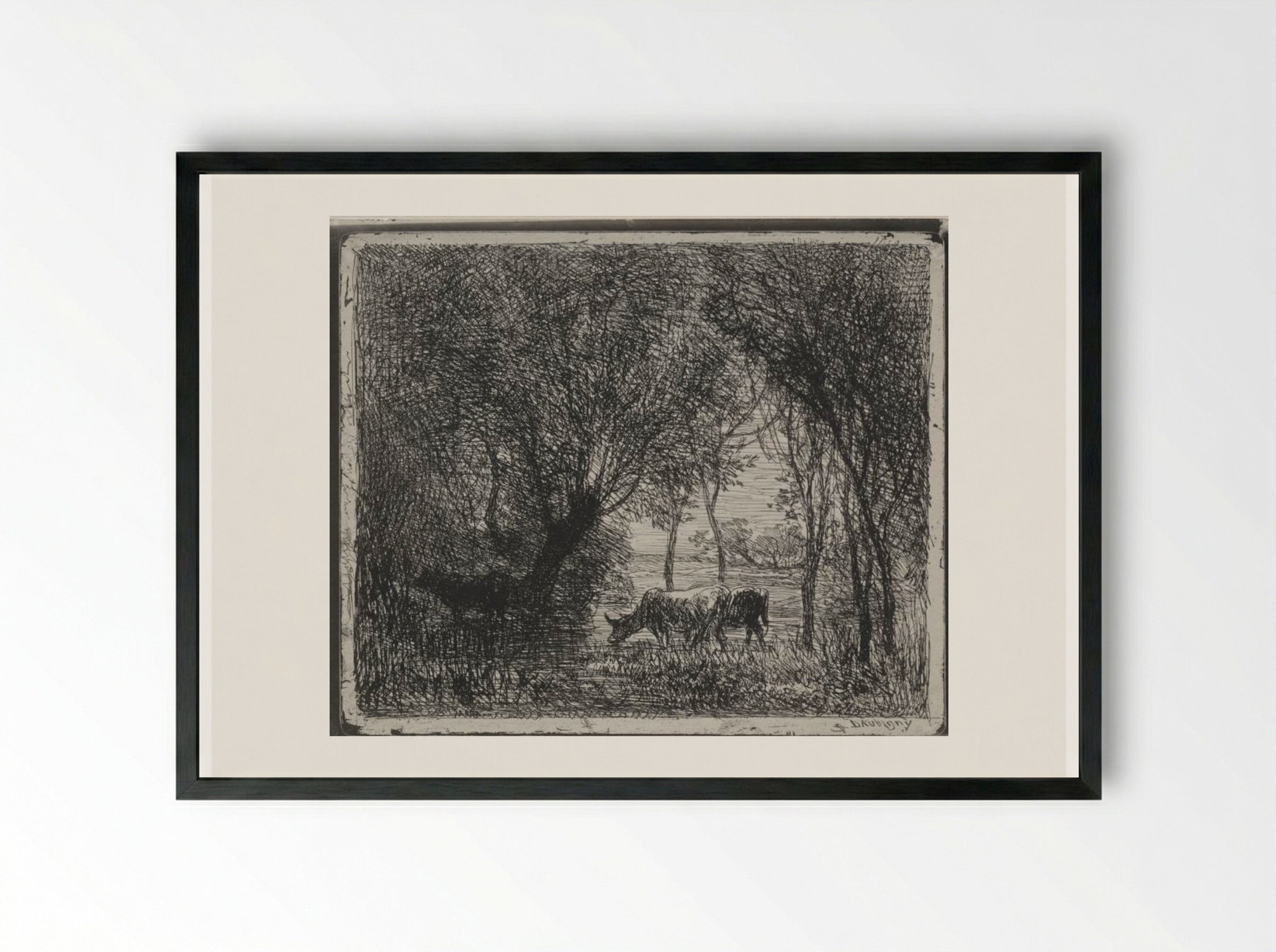 Cows in the Woods - Charles François Daubigny - Framed Print Black