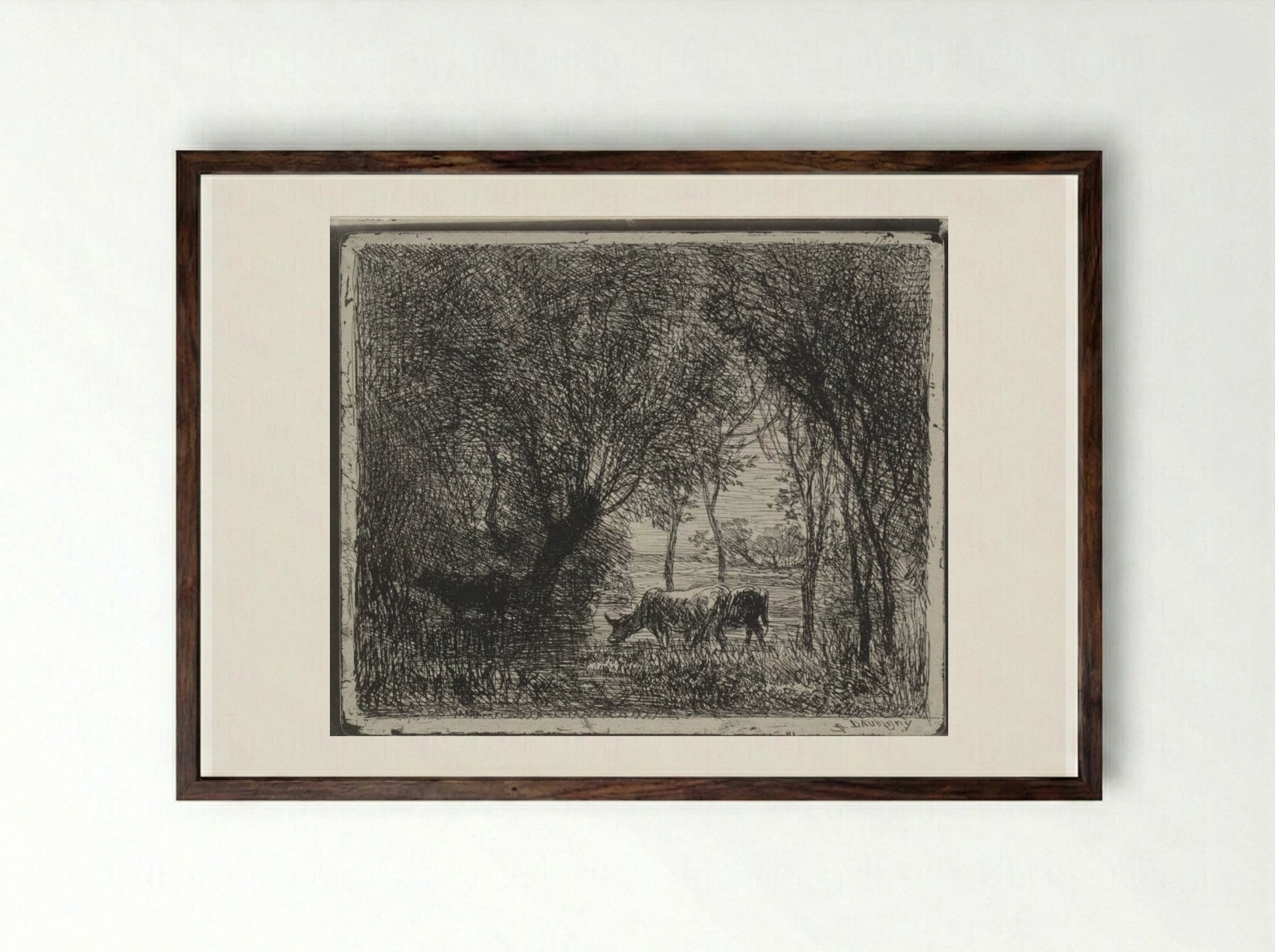 Cows in the Woods - Charles François Daubigny - Framed Print Dark Wood