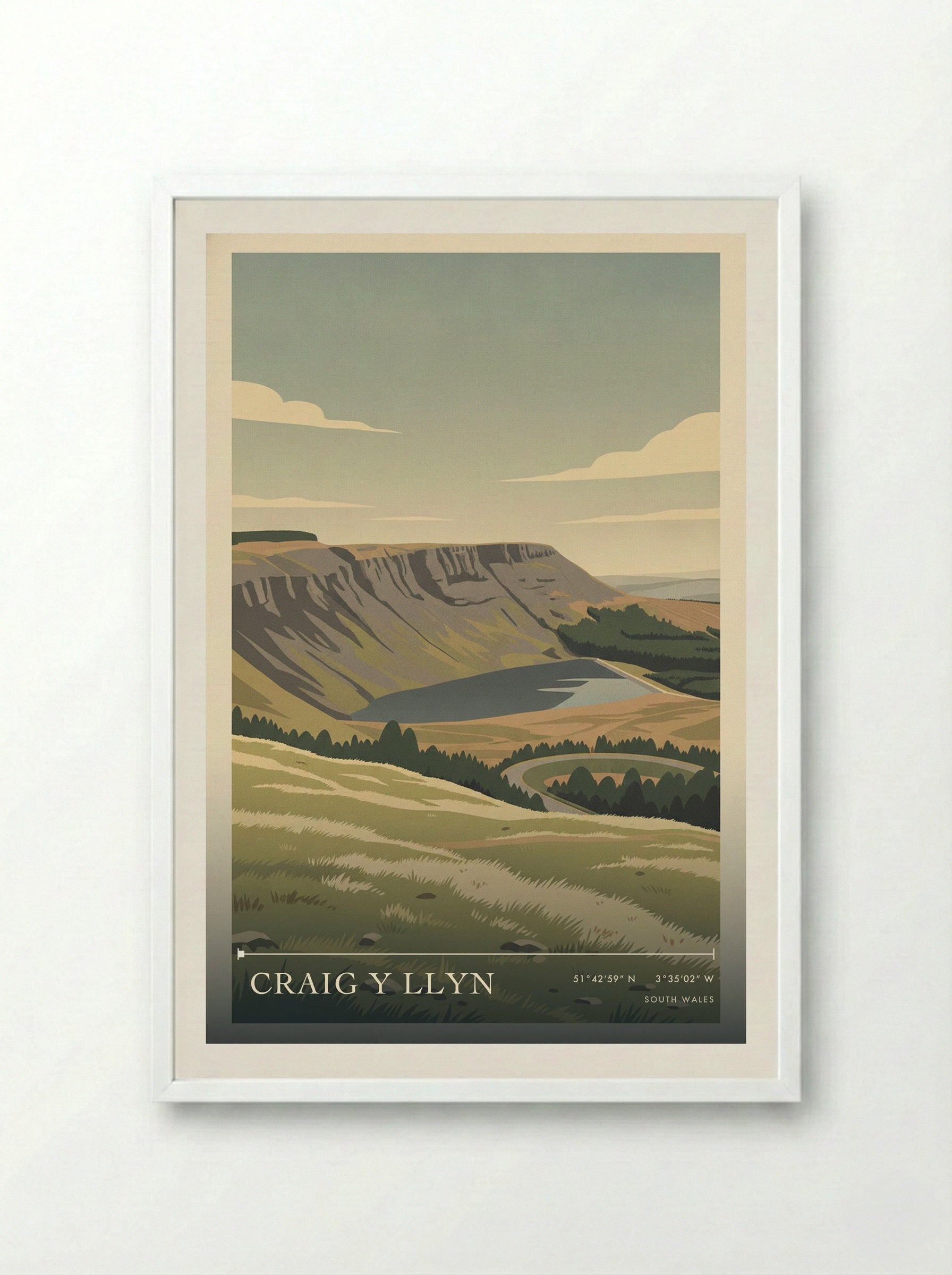 Craig y Llyn South Wales Wales Travel Poster - Framed Print White