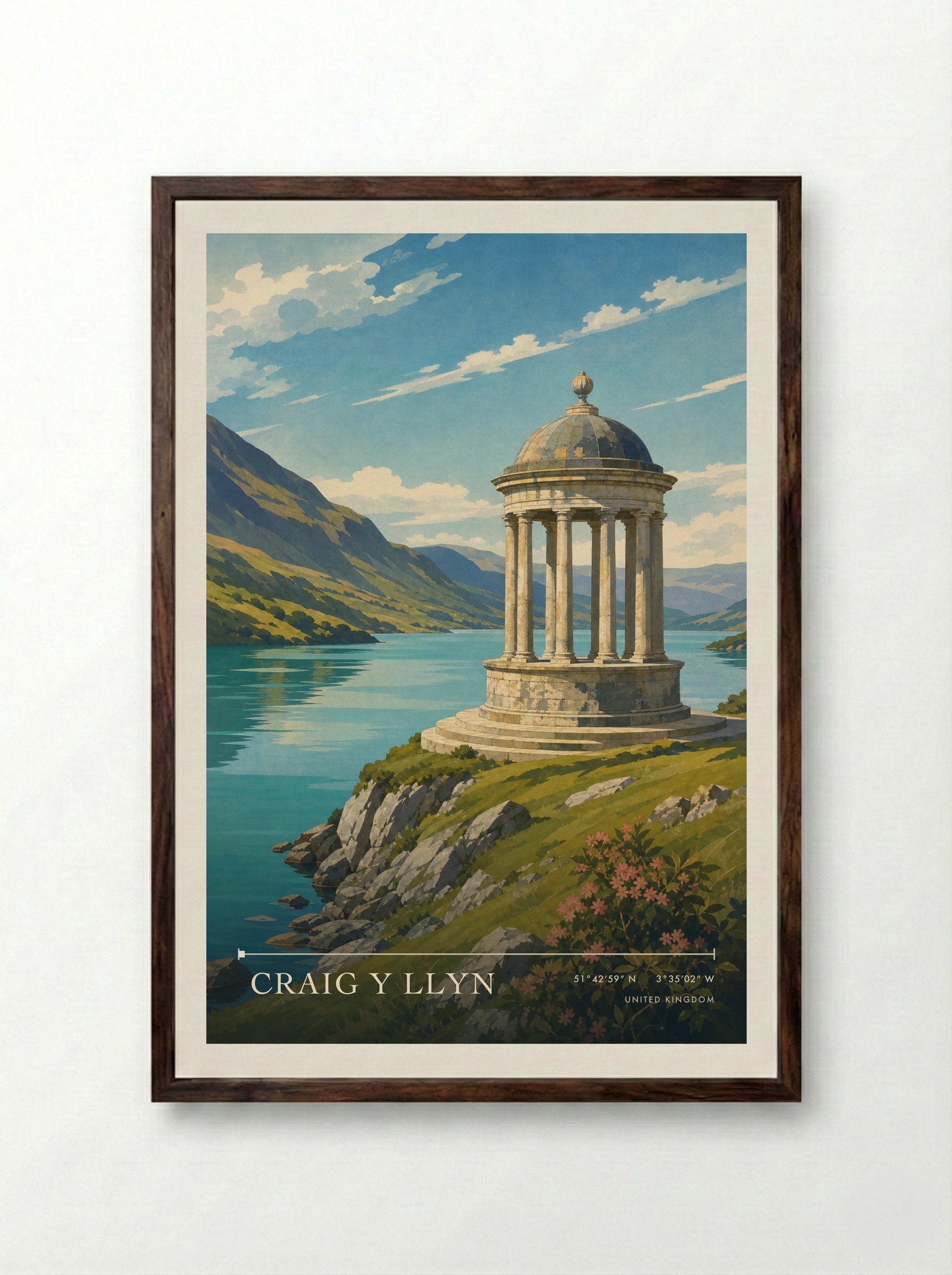 Craig y Llyn United Kingdom Travel Poster - Framed Print Dark Wood