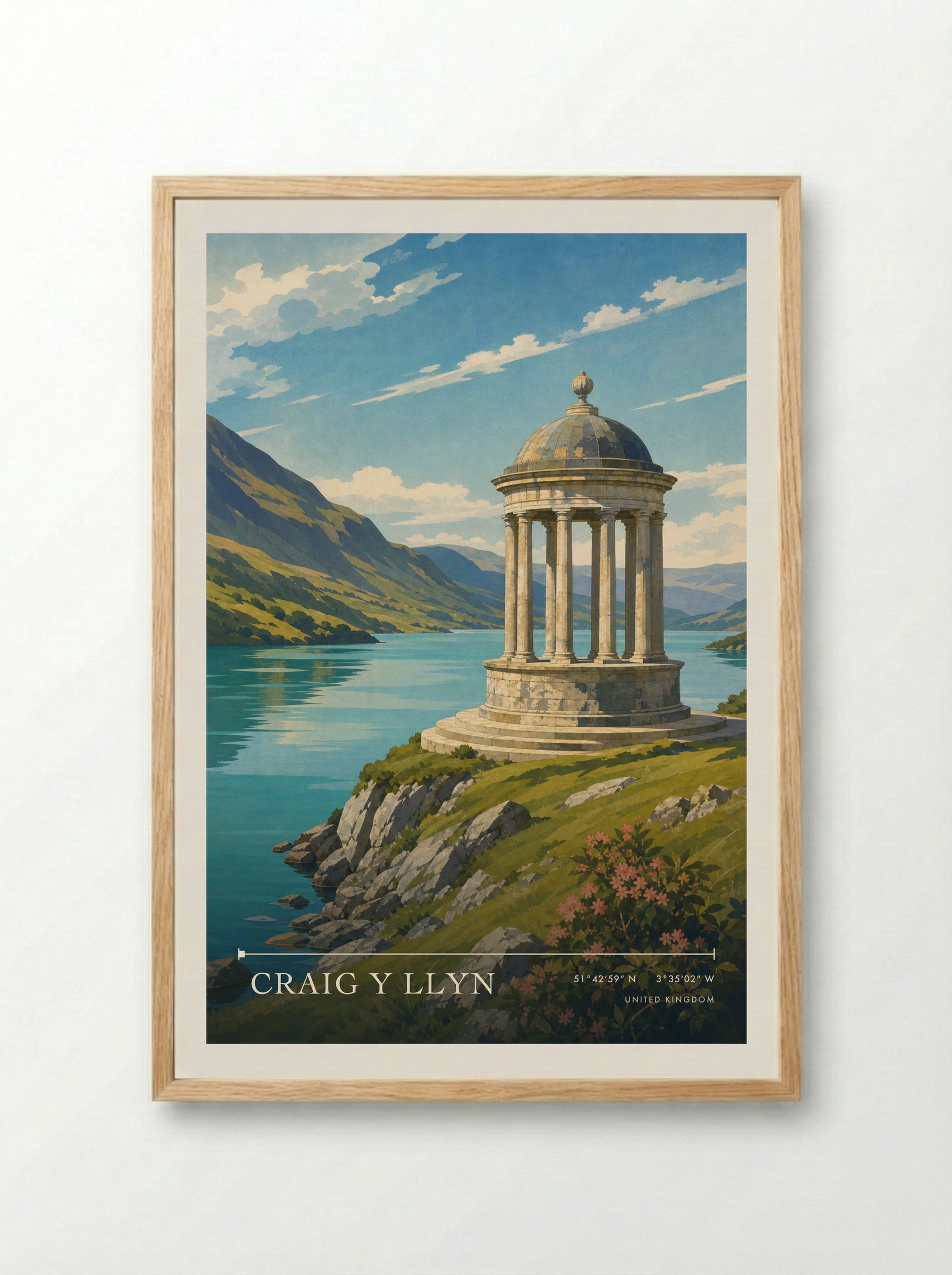 Craig y Llyn United Kingdom Travel Poster - Framed Print Wood