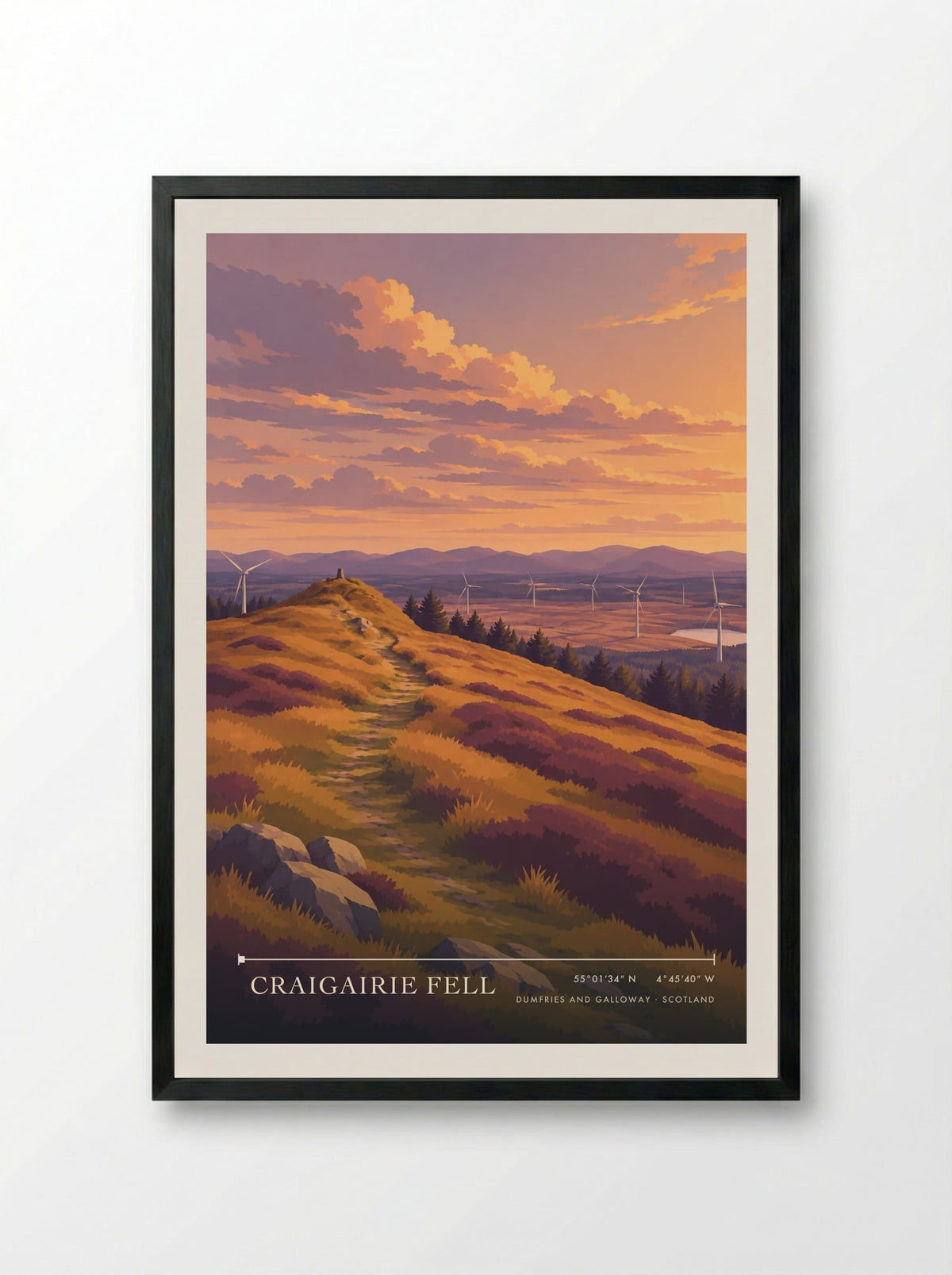 Craigairie Fell, Dumfries and Galloway | Travel Poster - Framed Print Black