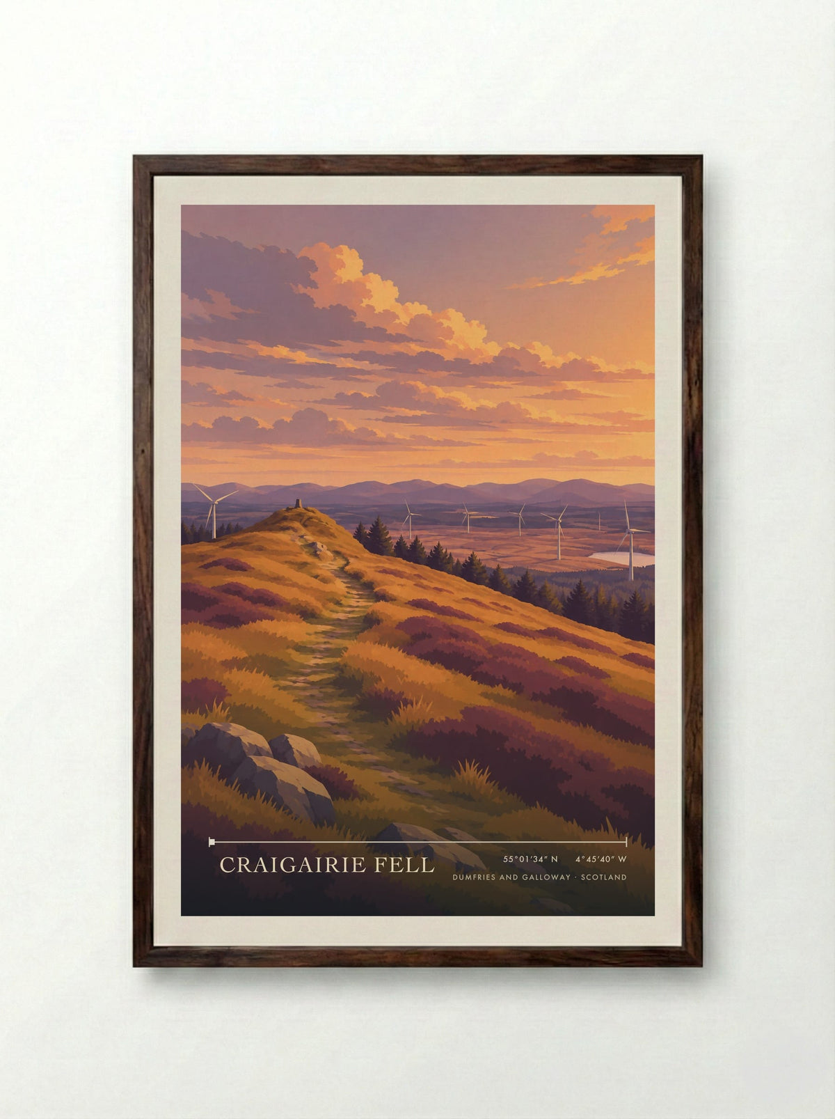Craigairie Fell, Dumfries and Galloway | Travel Poster - Framed Print Dark Wood