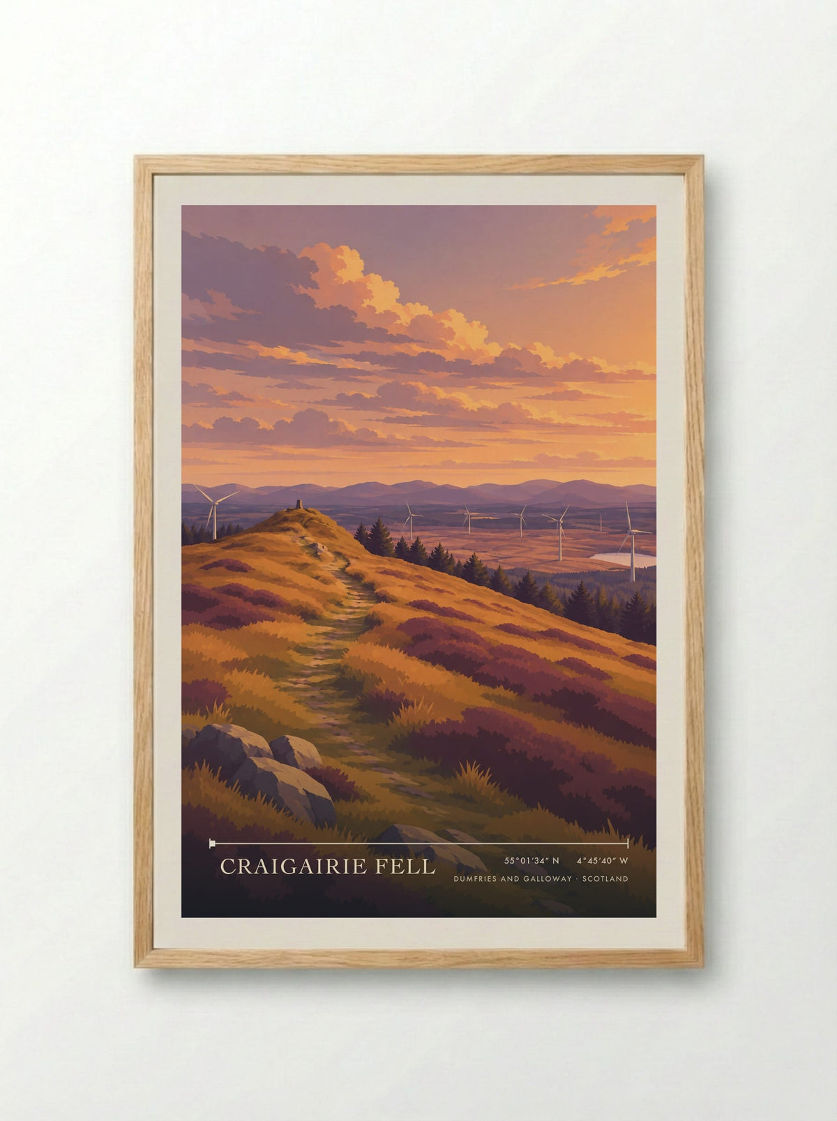 Craigairie Fell, Dumfries and Galloway | Travel Poster - Framed Print Wood
