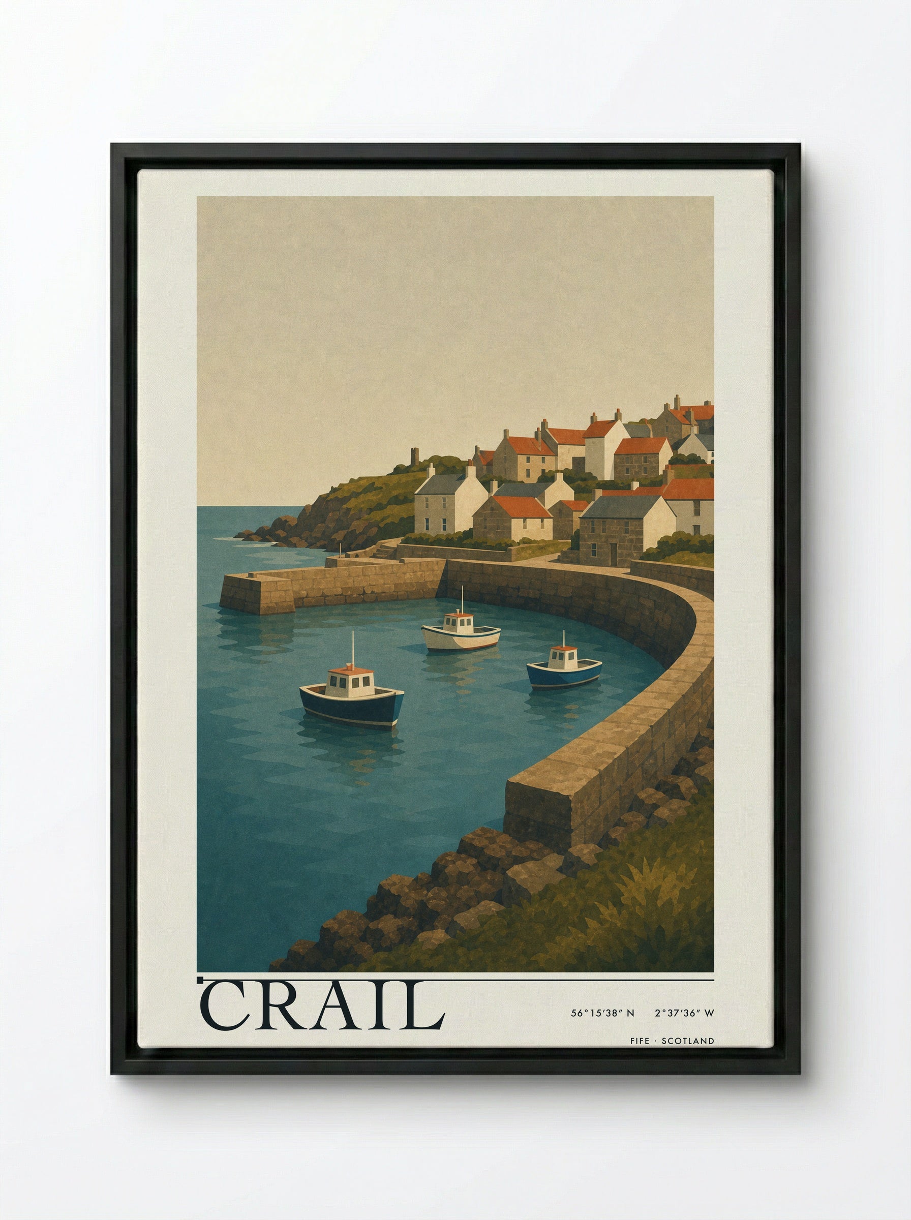 Crail Fife Travel Poster - Framed Canvas Black