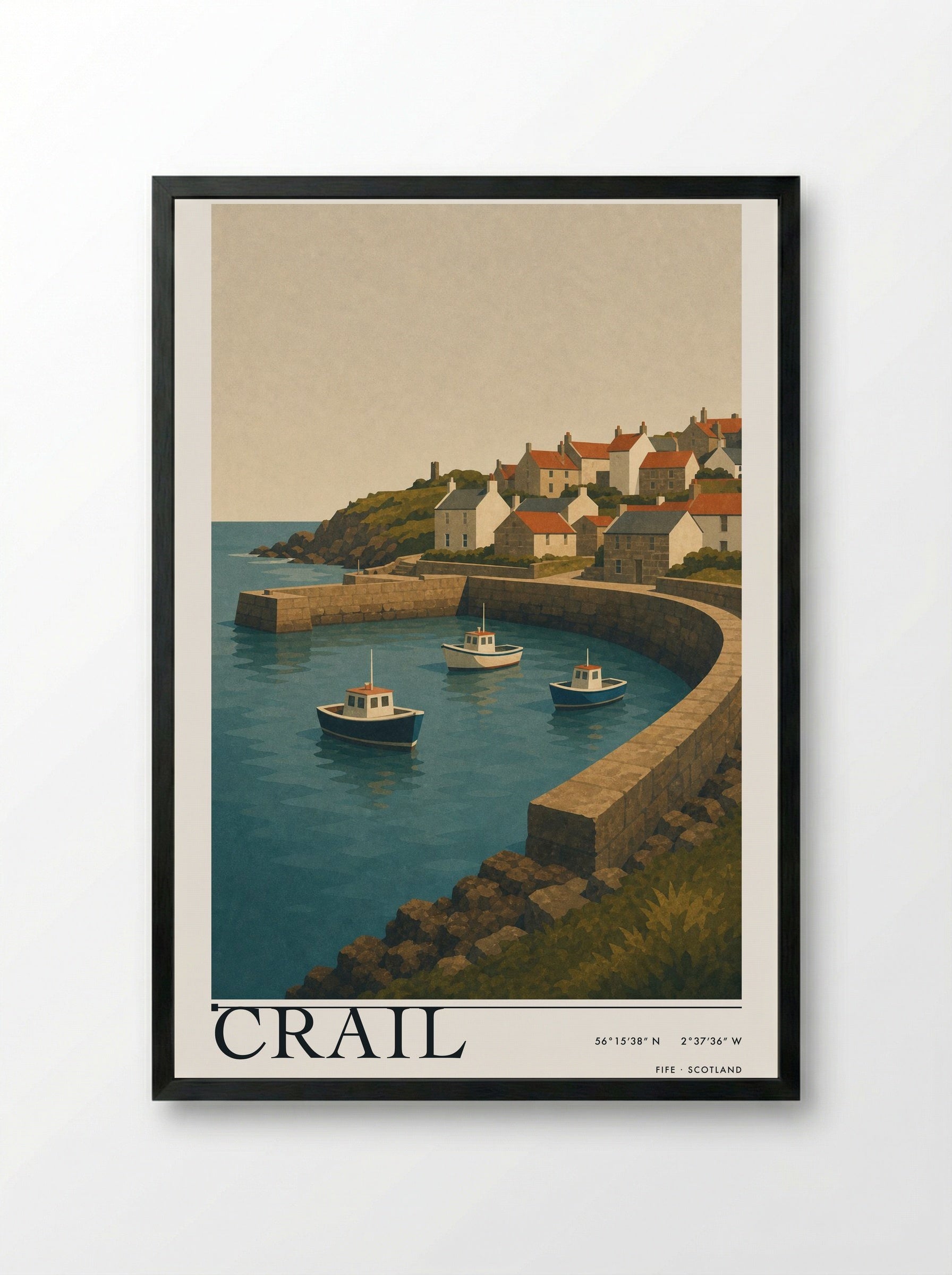 Crail Fife Travel Poster - Framed Print Black
