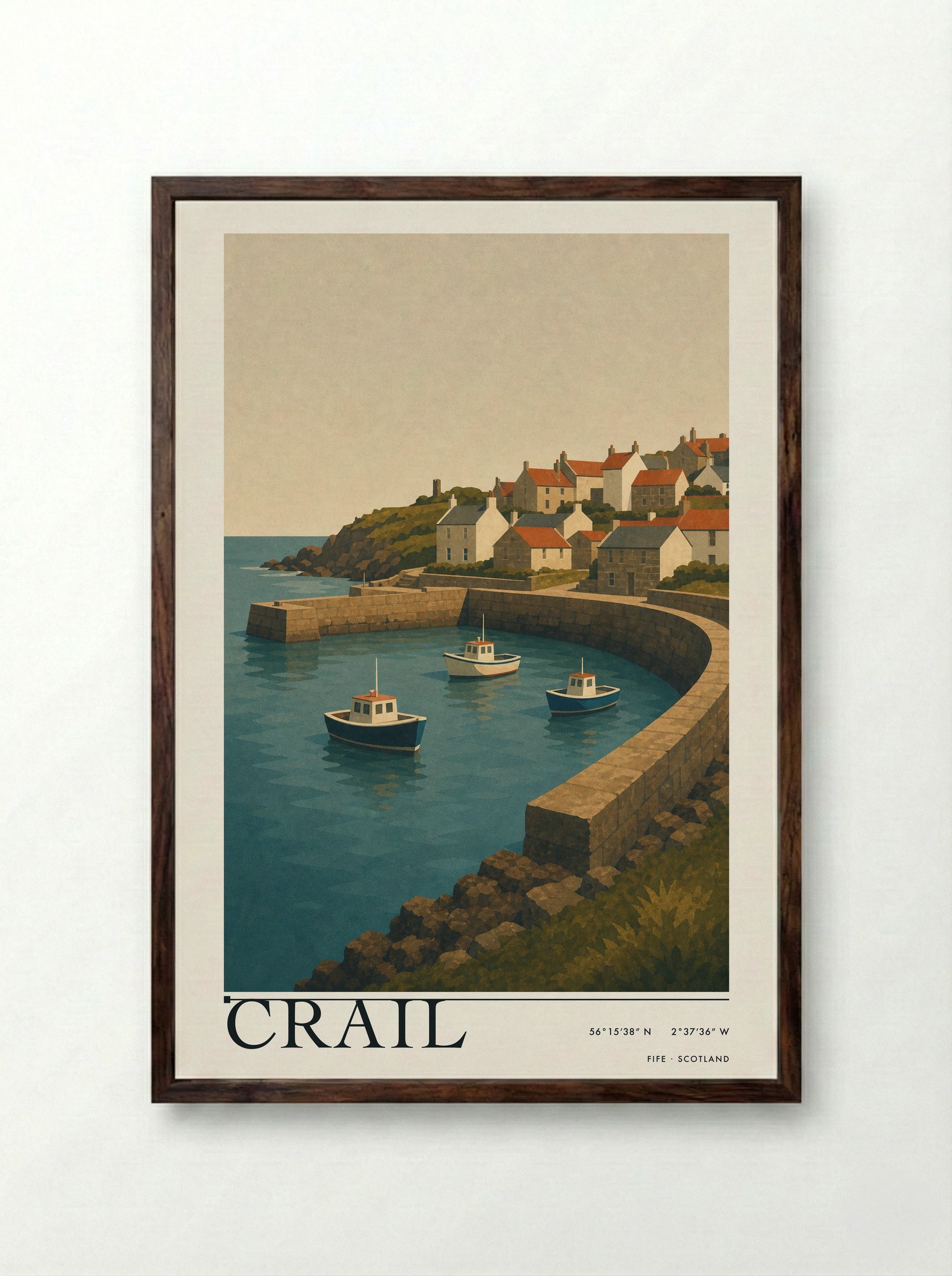 Crail Fife Travel Poster - Framed Print Dark Wood