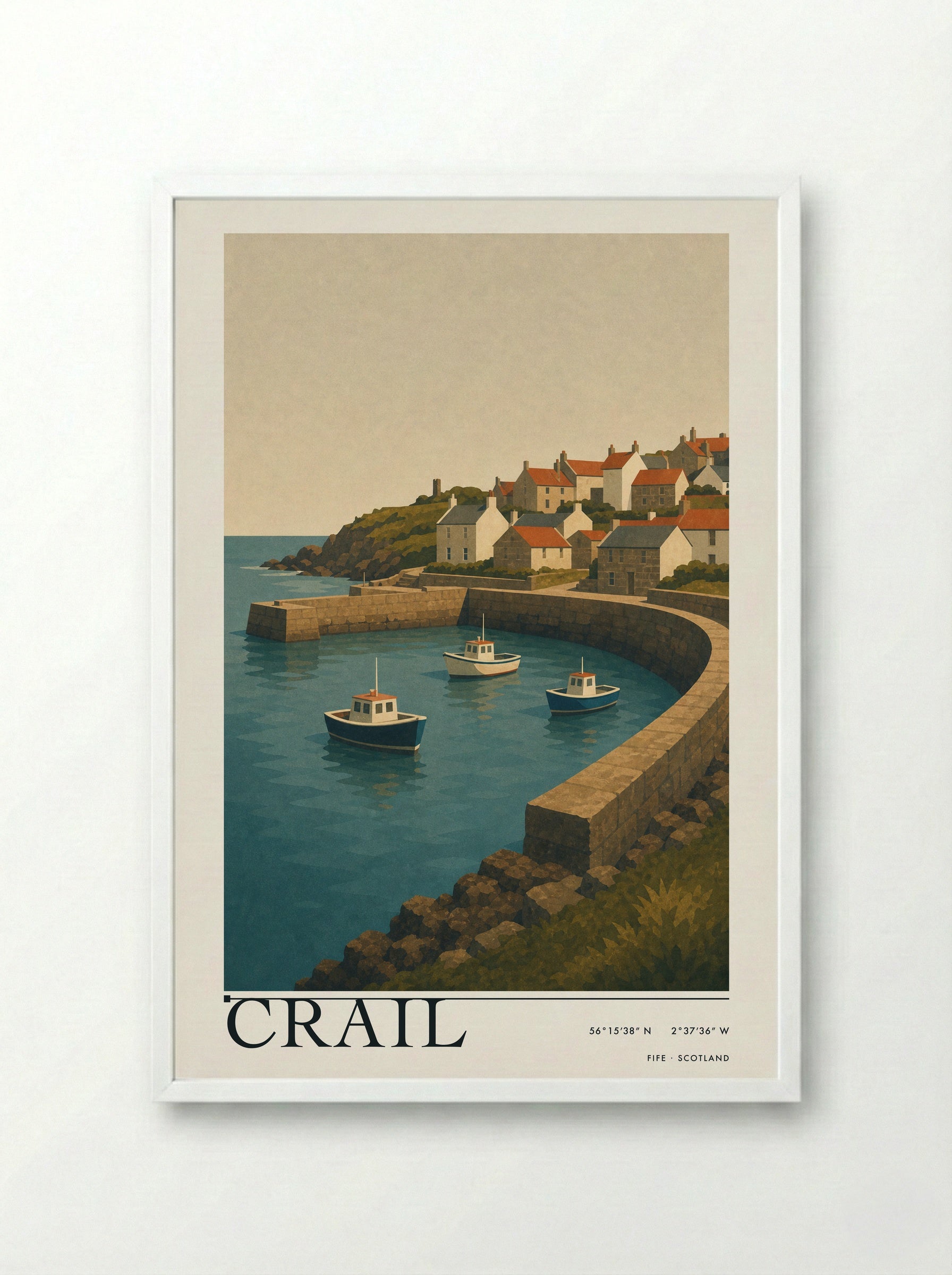 Crail Fife Travel Poster - Framed Print White