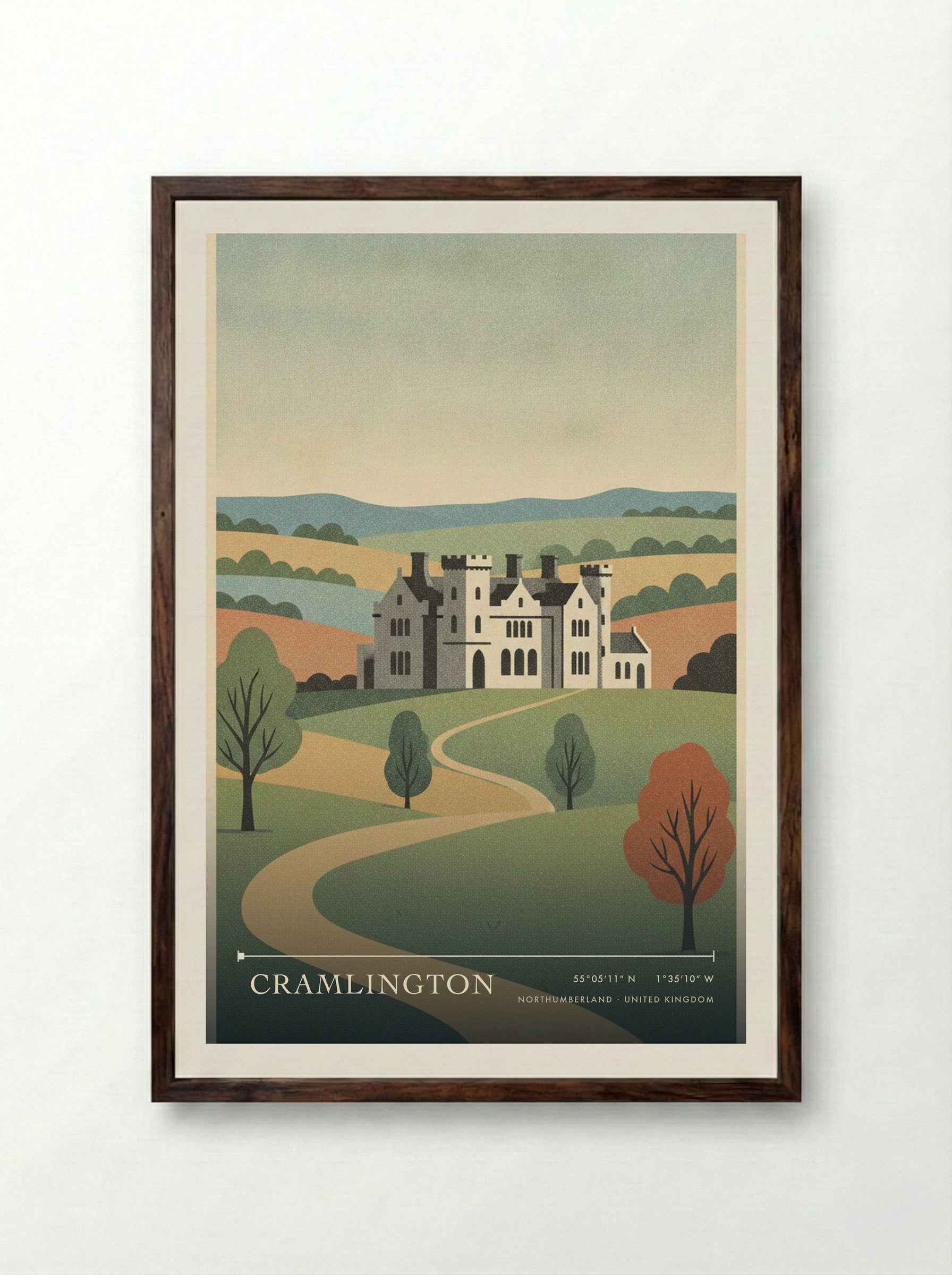 Cramlington Northumberland United Kingdom Travel Poster - Framed Print Dark Wood