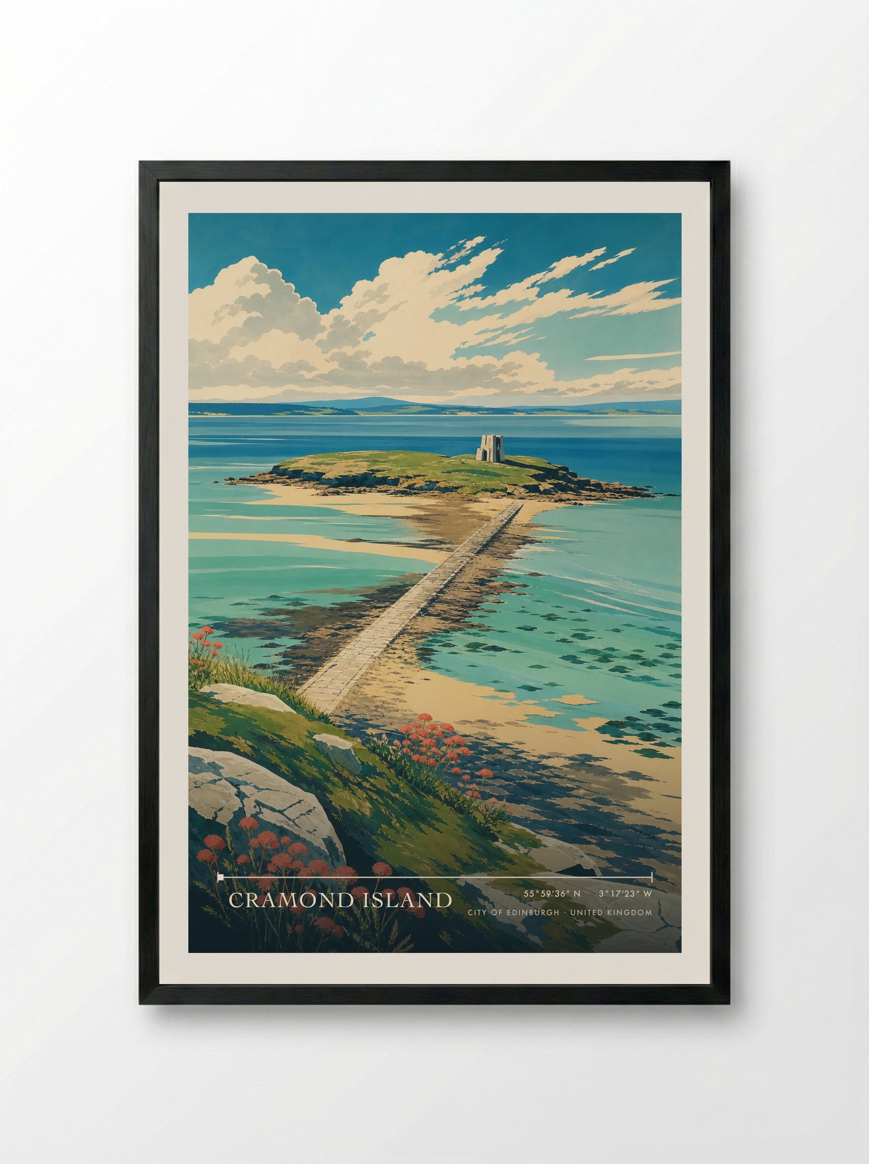 Cramond Island City of Edinburgh United Kingdom Travel Poster - Framed Print Black