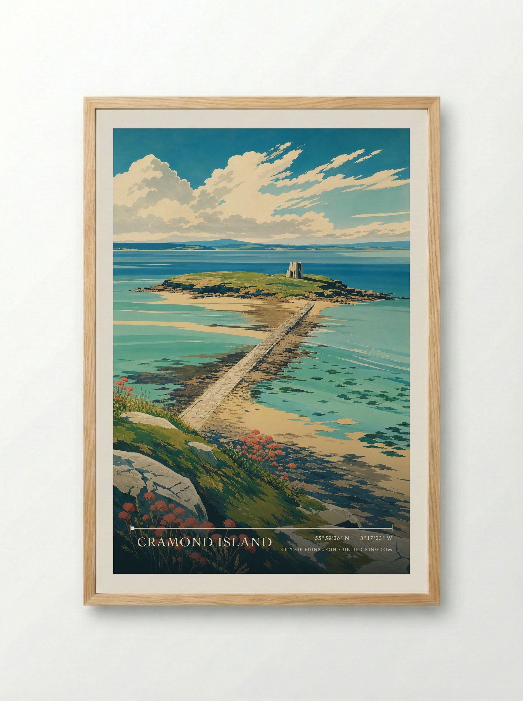 Cramond Island City of Edinburgh United Kingdom Travel Poster - Framed Print Wood