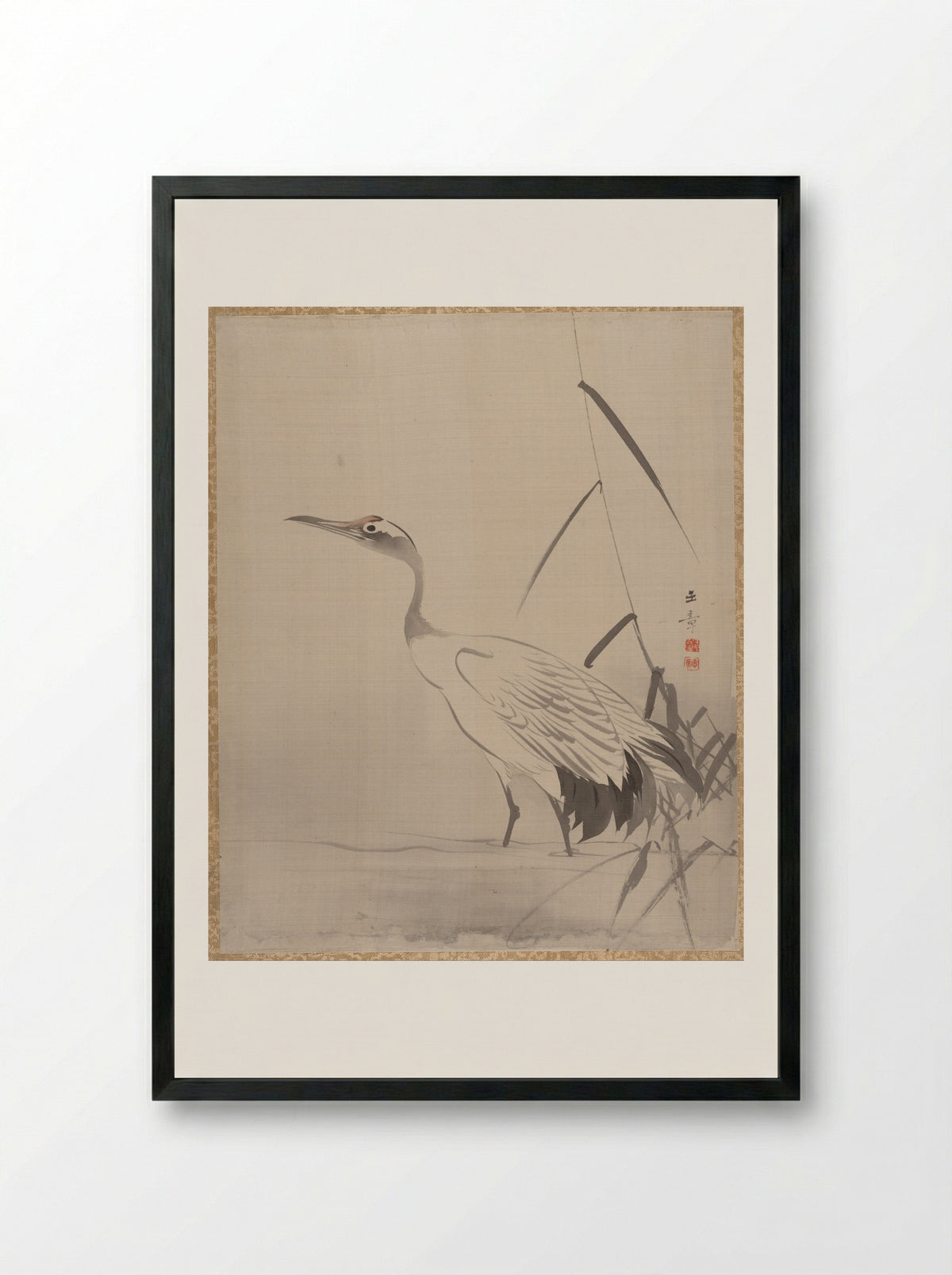 Crane Among Reeds - Kawabata Gyokushō - Framed Print Black