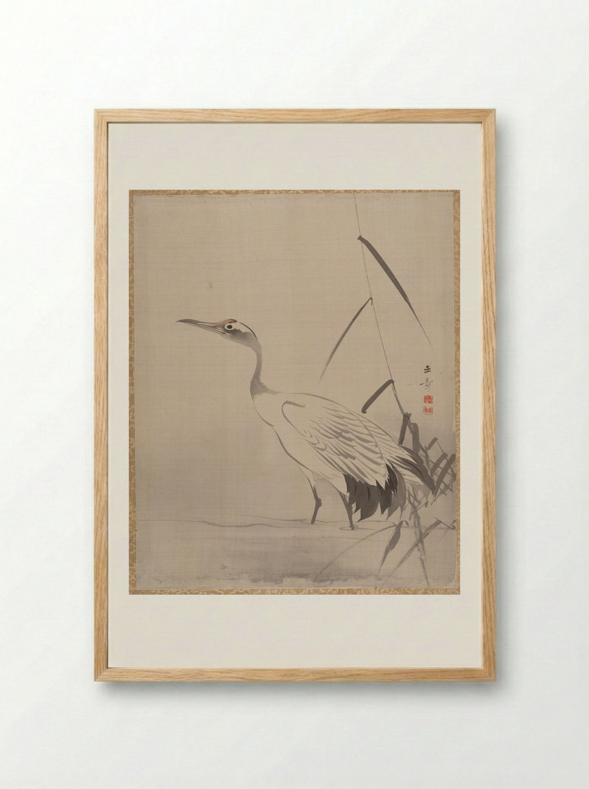 Crane Among Reeds - Kawabata Gyokushō - Framed Print Wood