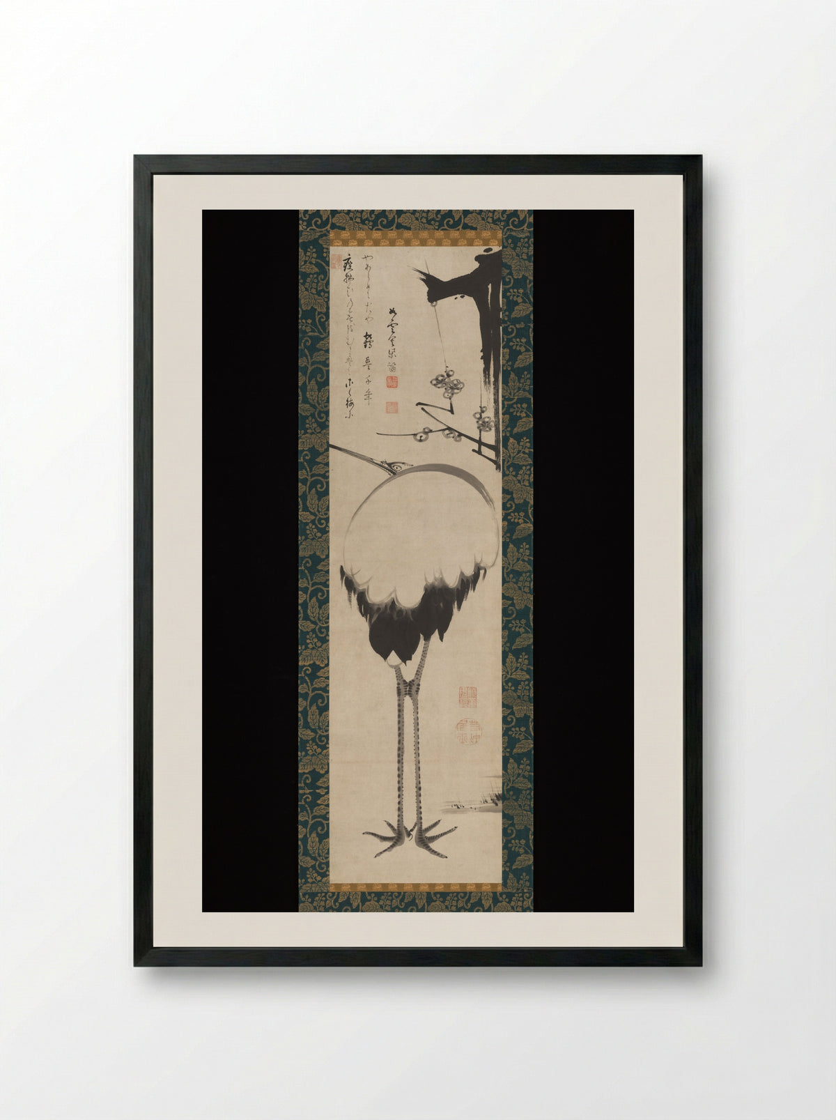 Crane under a Branch of Plum - Itō Jakuchū - Framed Print Black