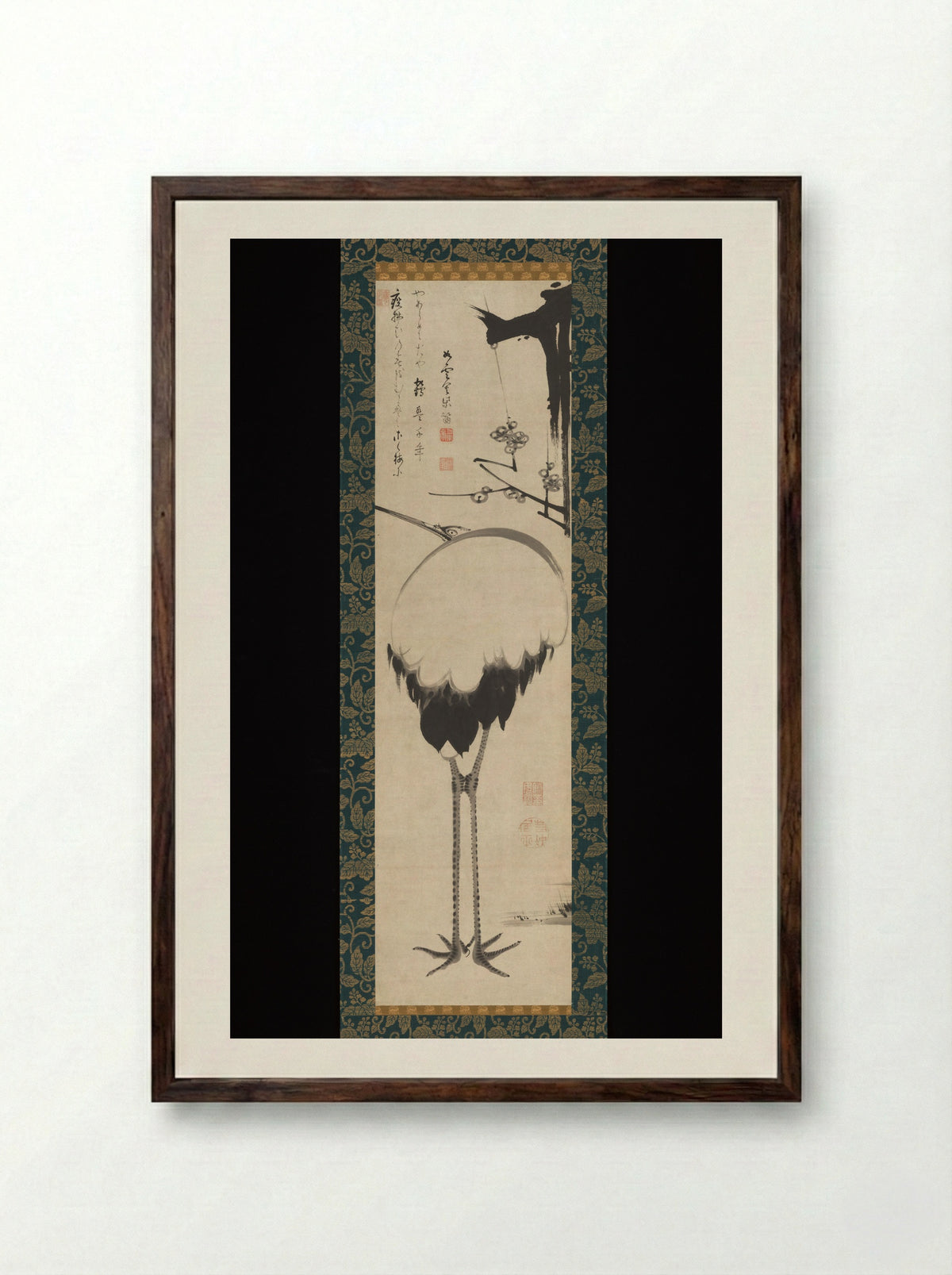 Crane under a Branch of Plum - Itō Jakuchū - Framed Print Dark Wood