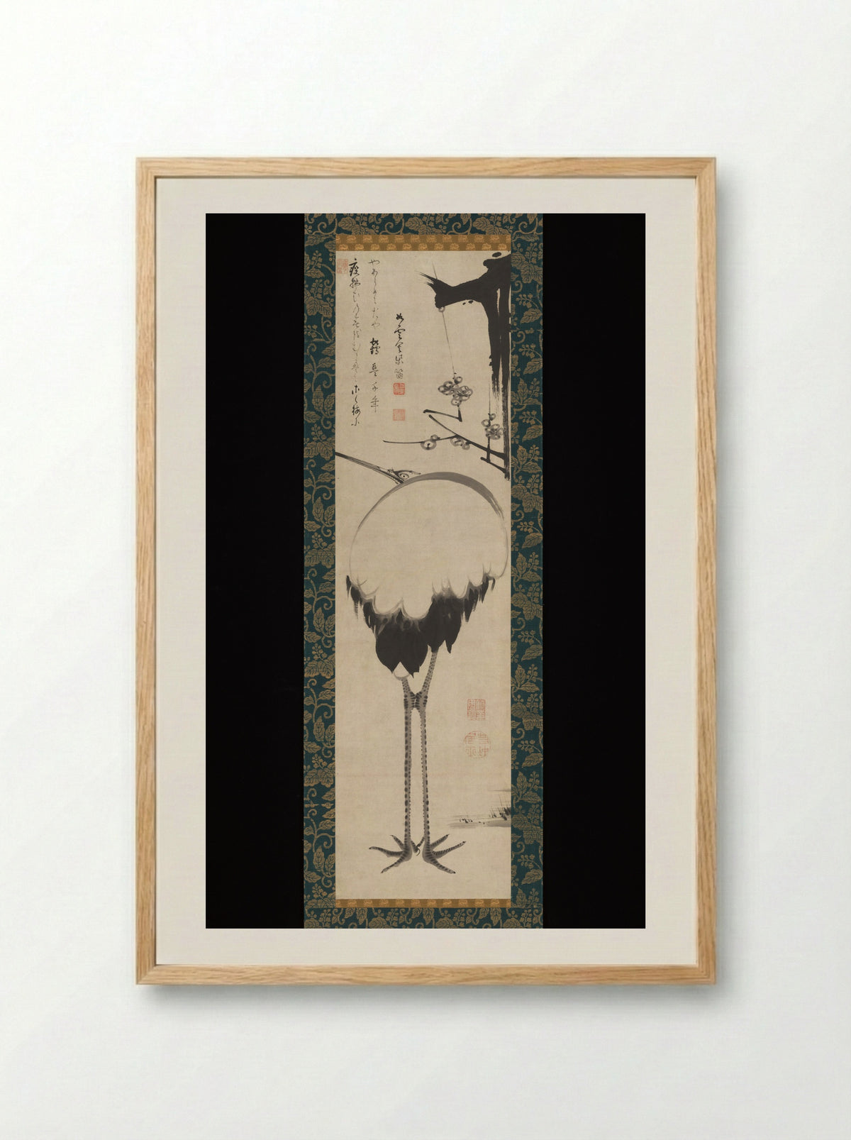 Crane under a Branch of Plum - Itō Jakuchū - Framed Print Wood
