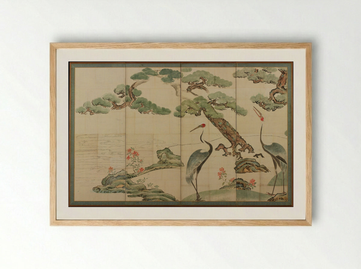Cranes, Pines, and Bamboo - Ogata Kōrin - Framed Print Wood