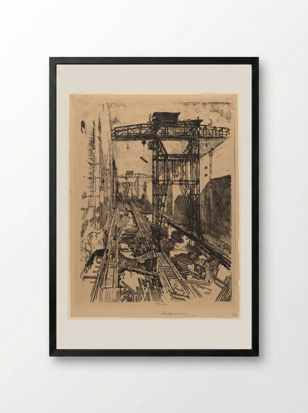 Cranes at Miraflores - Joseph Pennell - Framed Print Black