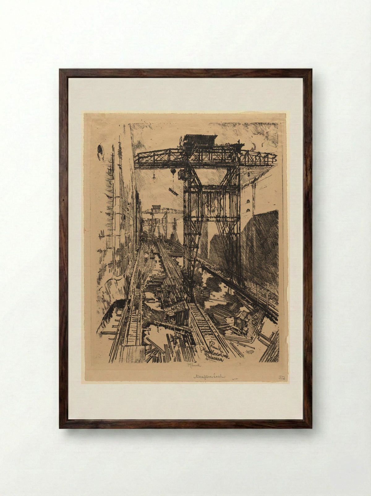 Cranes at Miraflores - Joseph Pennell - Framed Print Dark Wood