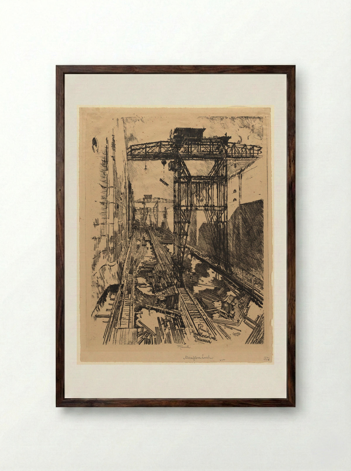 Cranes at Miraflores - Joseph Pennell - Framed Print Dark Wood