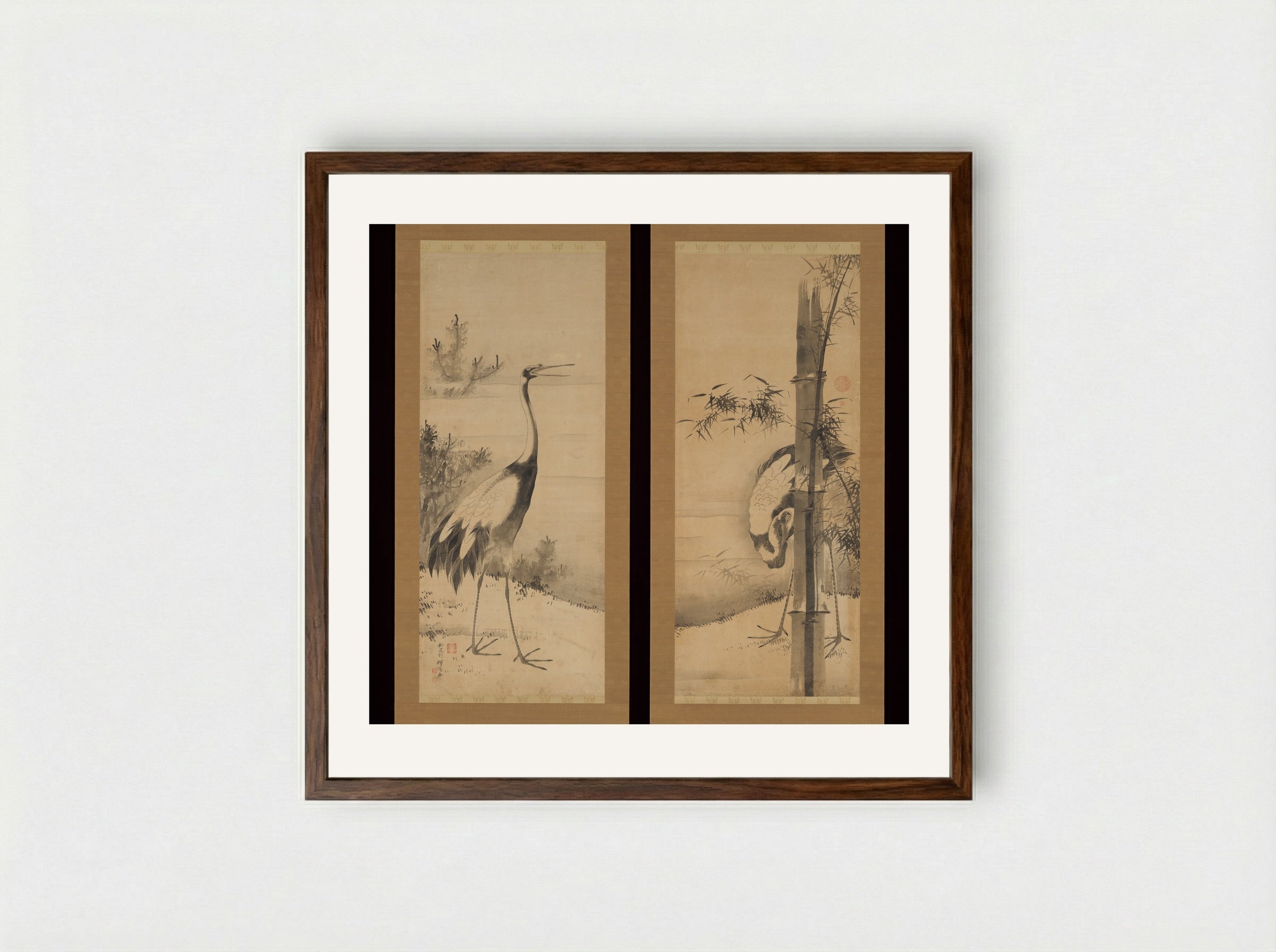 Cranes - Soga Shōhaku - Framed Print Dark Wood